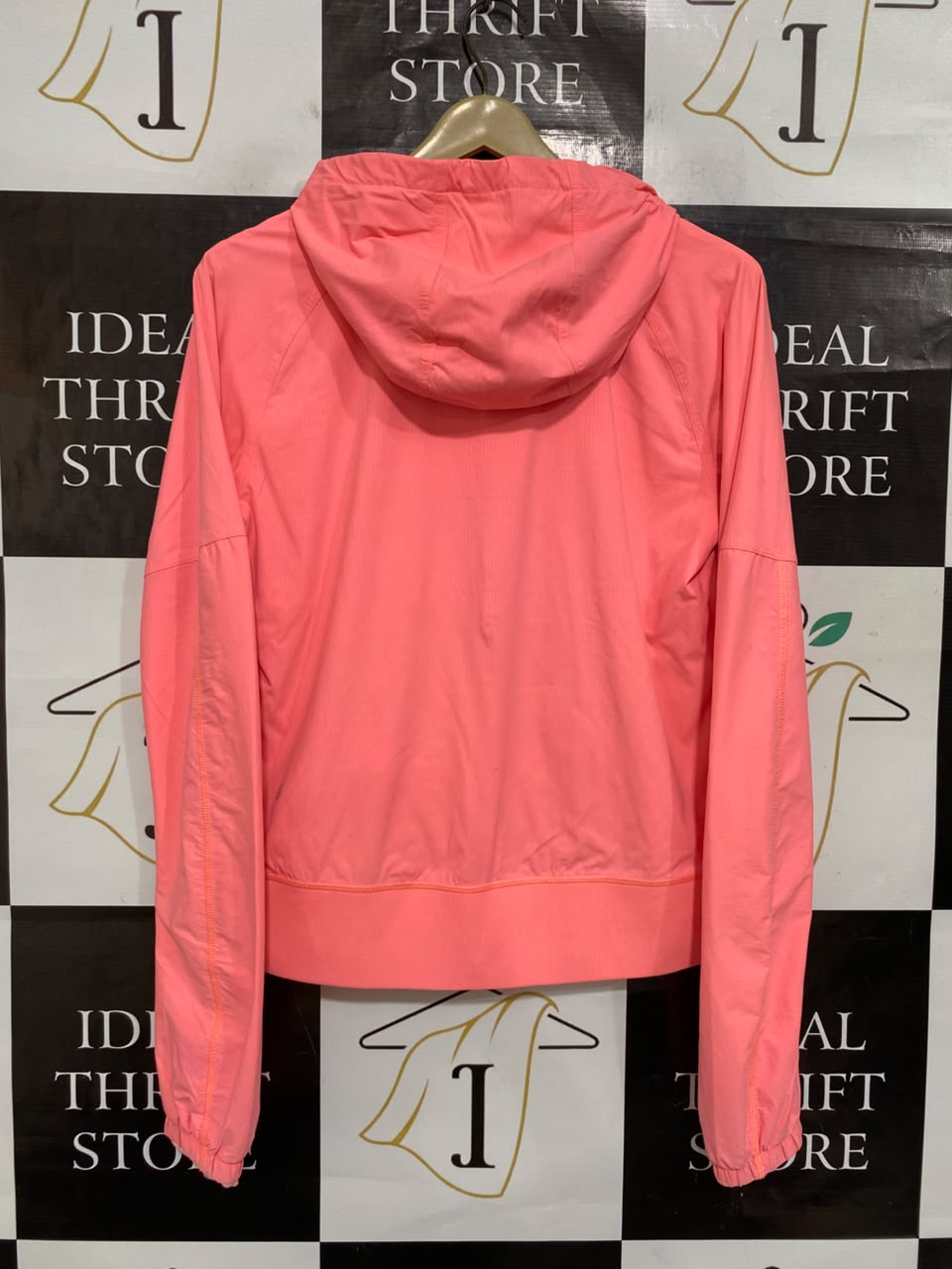 LULULEMON |S| BUST 19| NEON CORAL PINK FULL-ZIP HOODED WINDPROTECT ATHLETIC JACKET