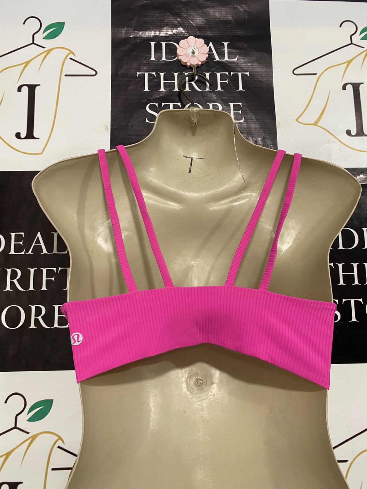 LULULEMON |XS| BUST 12| HOT PINK RIBBED SPORTS BRA CROP TOP DOUBLE STRAP ATHLETIC GYM ACTIVEWEAR