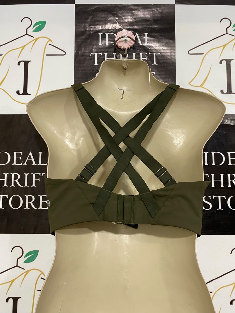 LULULEMON |M| BUST 16| OLIVE GREEN SCOOP NECK SPORTS BRA CROP TOP LONG-LINE ACTIVEWEAR