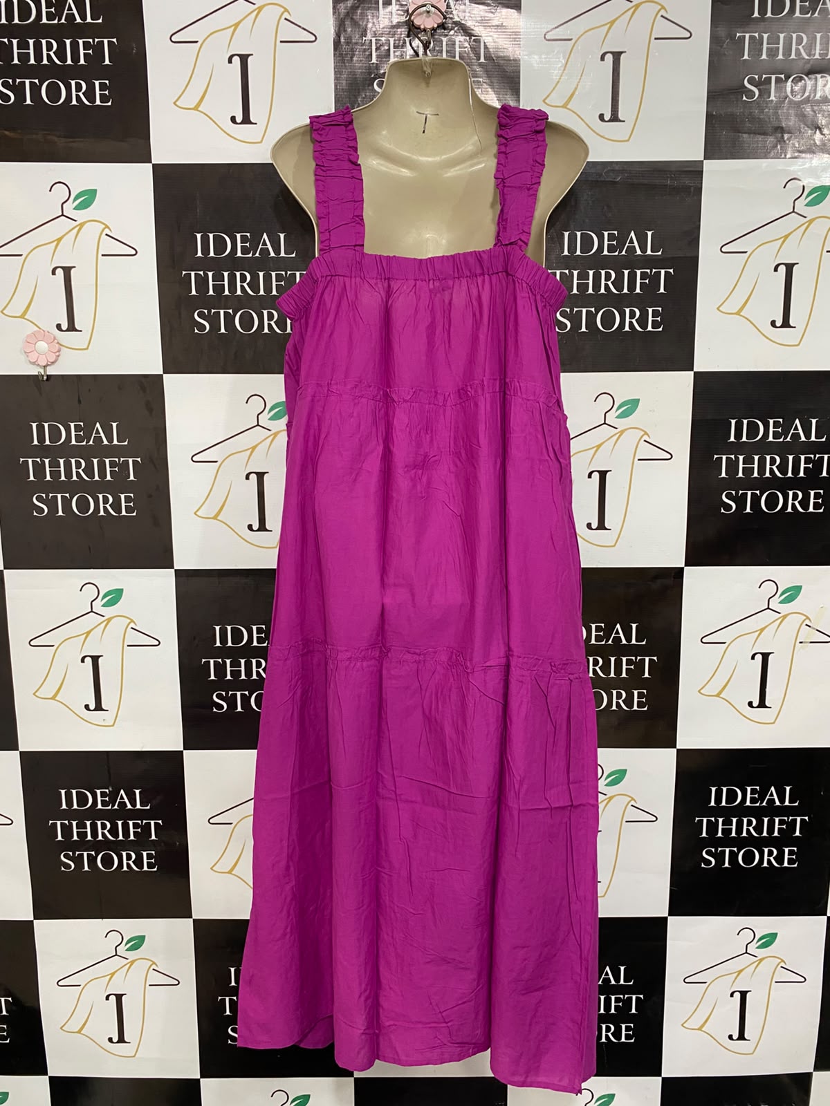 GEORGE |M| BUST 18| A27| FUCHSIA PINK RUFFLE STRAP TIERED MIDI DRESS CASUAL WEAR