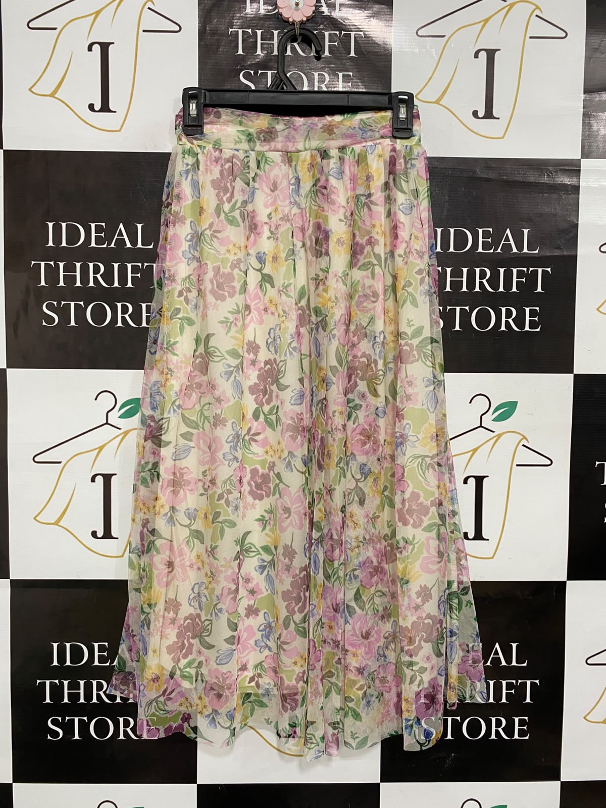 MAX |S| WAIST 24| A26| CREAM & PASTEL FLORAL PRINT MESH MAXI SKIRT CASUAL WEAR