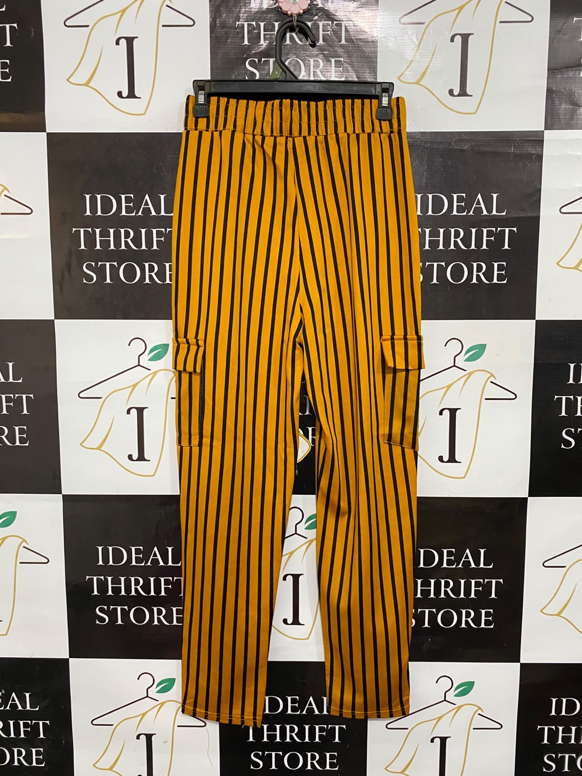 |L/XL| WAIST 26| A26| MUSTARD YELLOW & BLACK STRIPED CARGO CASUAL TROUSERS