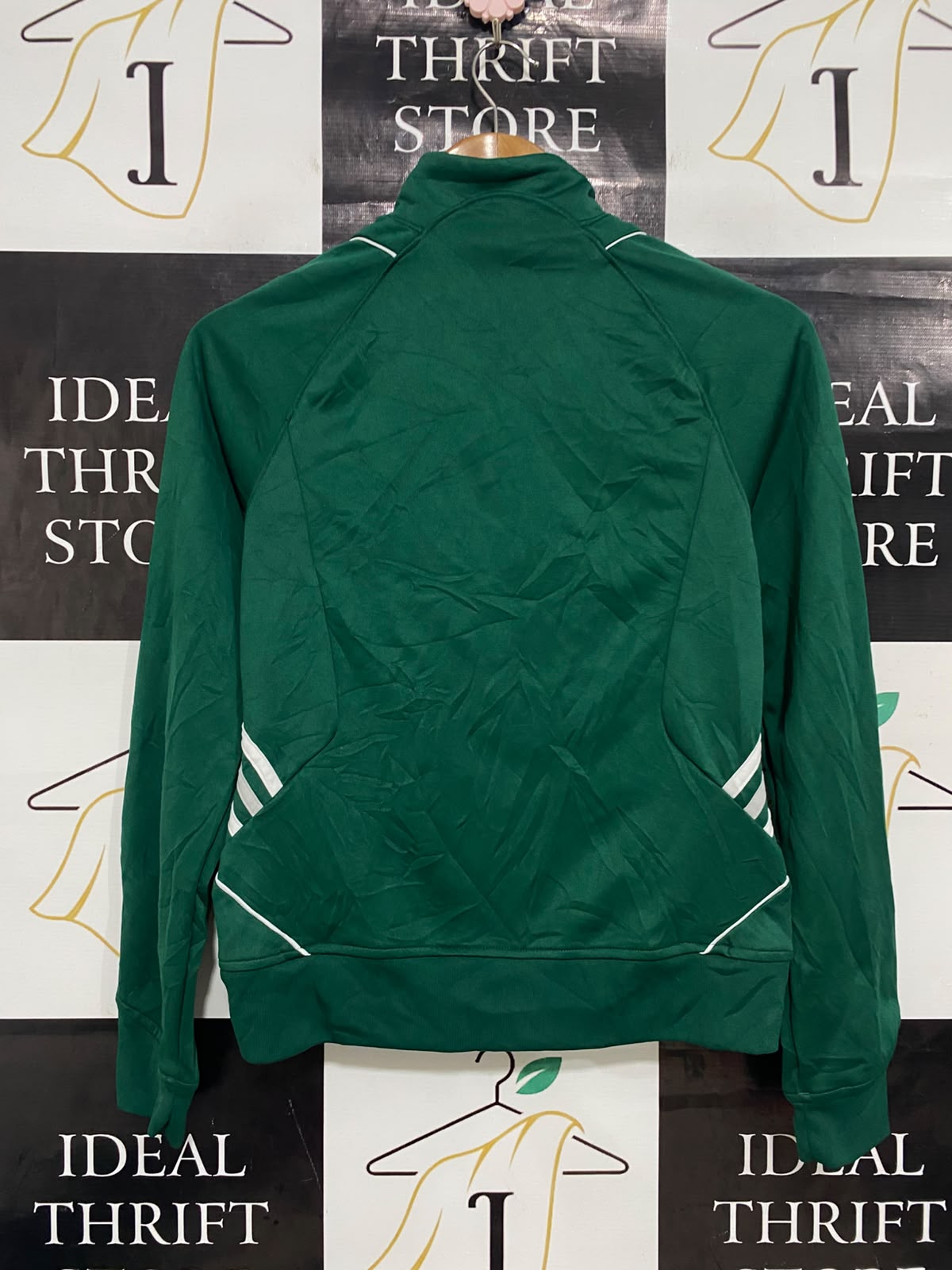 ADIDAS |S| BUST 17| A27| FOREST GREEN & WHITE PIPED ATHLETIC ZIP-UP TRACK JACKET