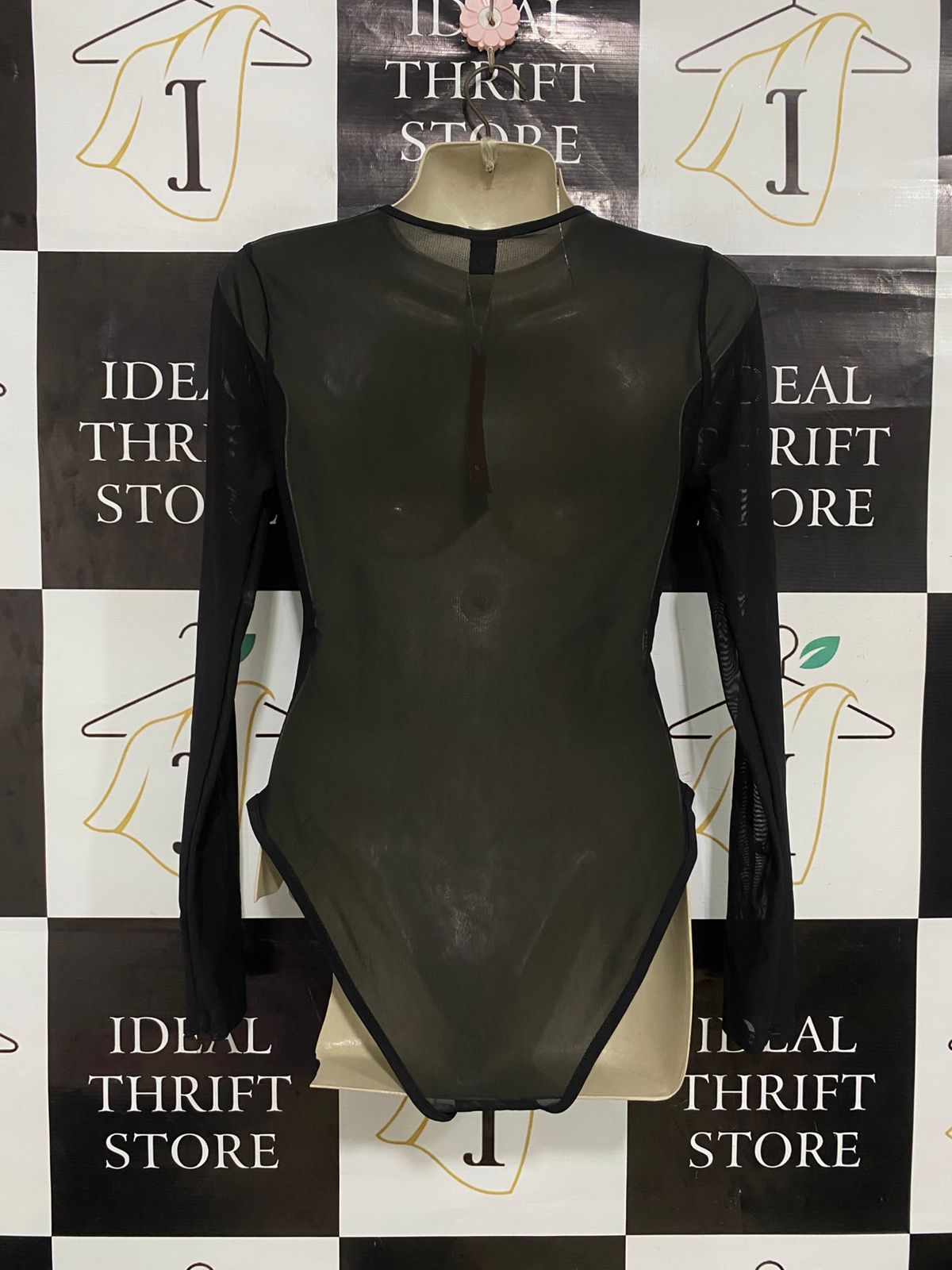 SHEIN |M| BUST 15| A28| SEDUCTIVE BLACK SHEER MESH LONG-SLEEVE BODYSUIT