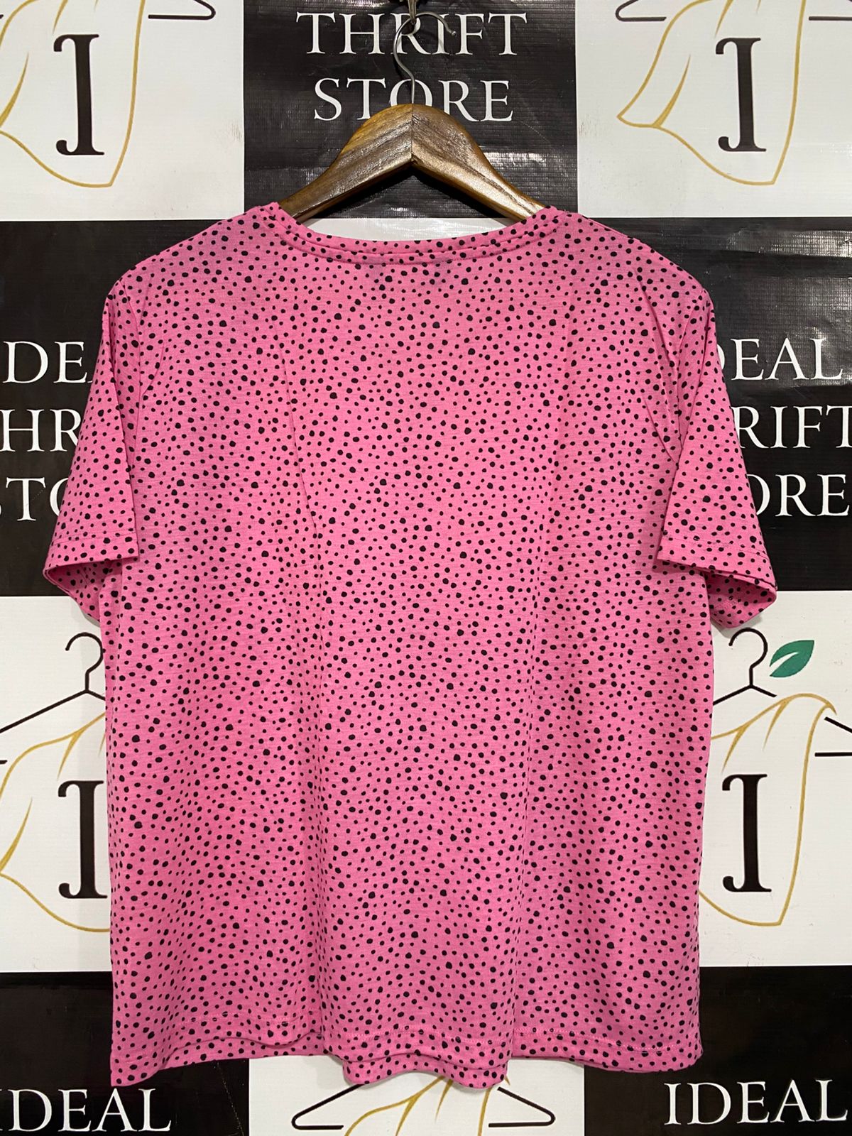 F&F |M| BUST 21| A28| PINK & BLACK POLKA-DOT SHORT-SLEEVE T-SHIRT / CASUAL TOP
