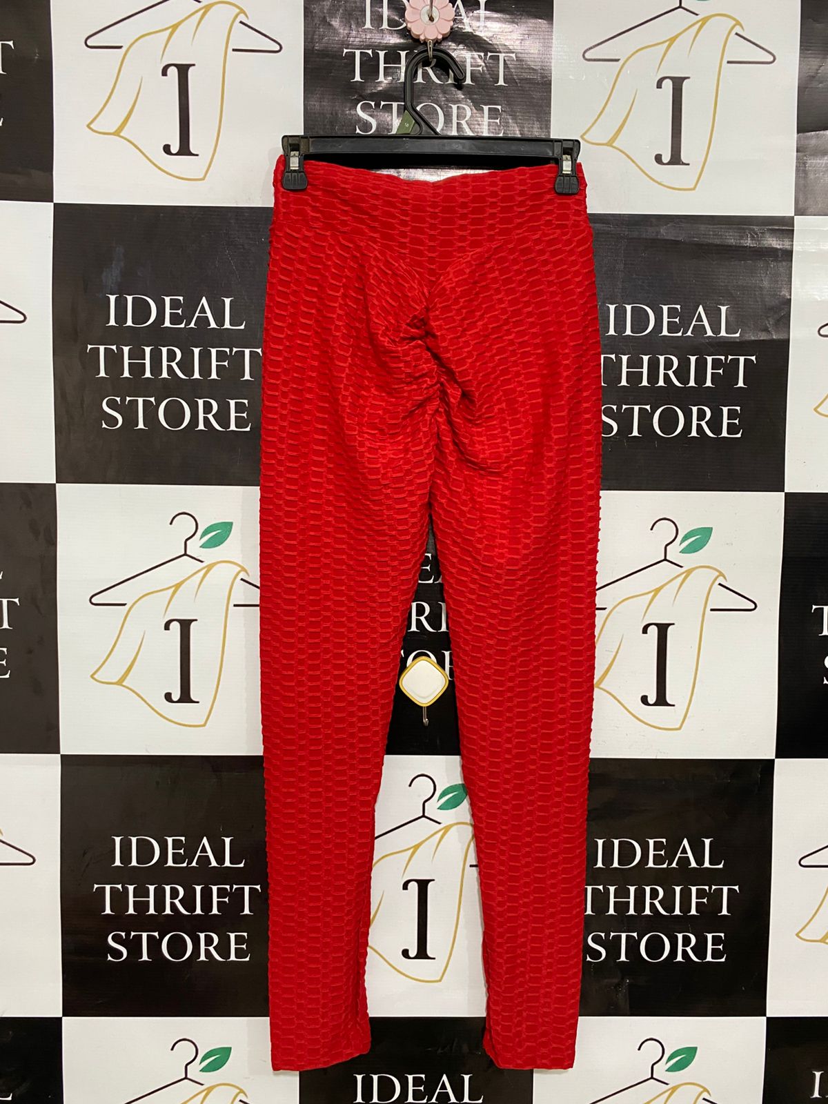|M| WAIST 24| A28| VIBRANT RED TEXTURED ANTI-CELLULITE HIGH-WAISTED ATHLETIC LEGGINGS