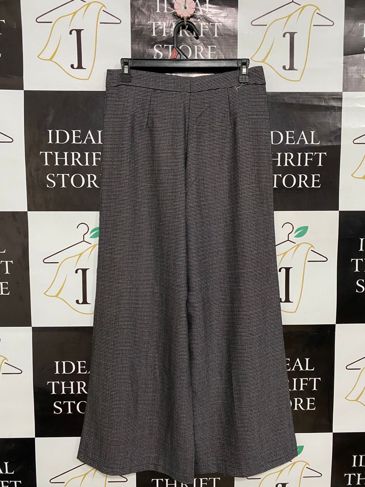 ZINET |L| WAIST 29| A29| BLACK & WHITE HOUNDSTOOTH WIDE-LEG TAILORED TROUSERS