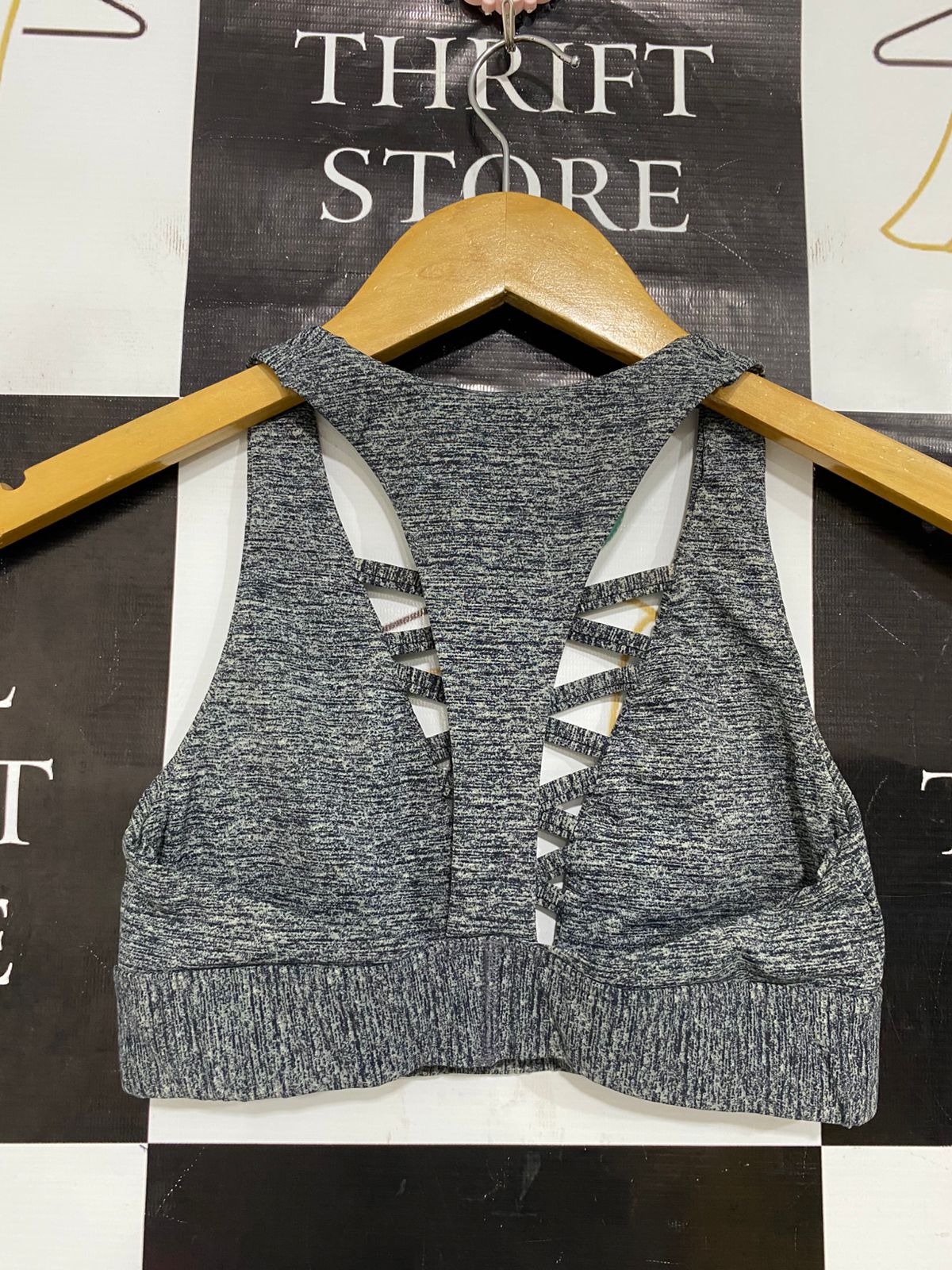 PINK |XS| BUST 11| A29| VICTORIA'S SECRET GREY MARLED LACE-UP STRAPPY SPORTS BRA