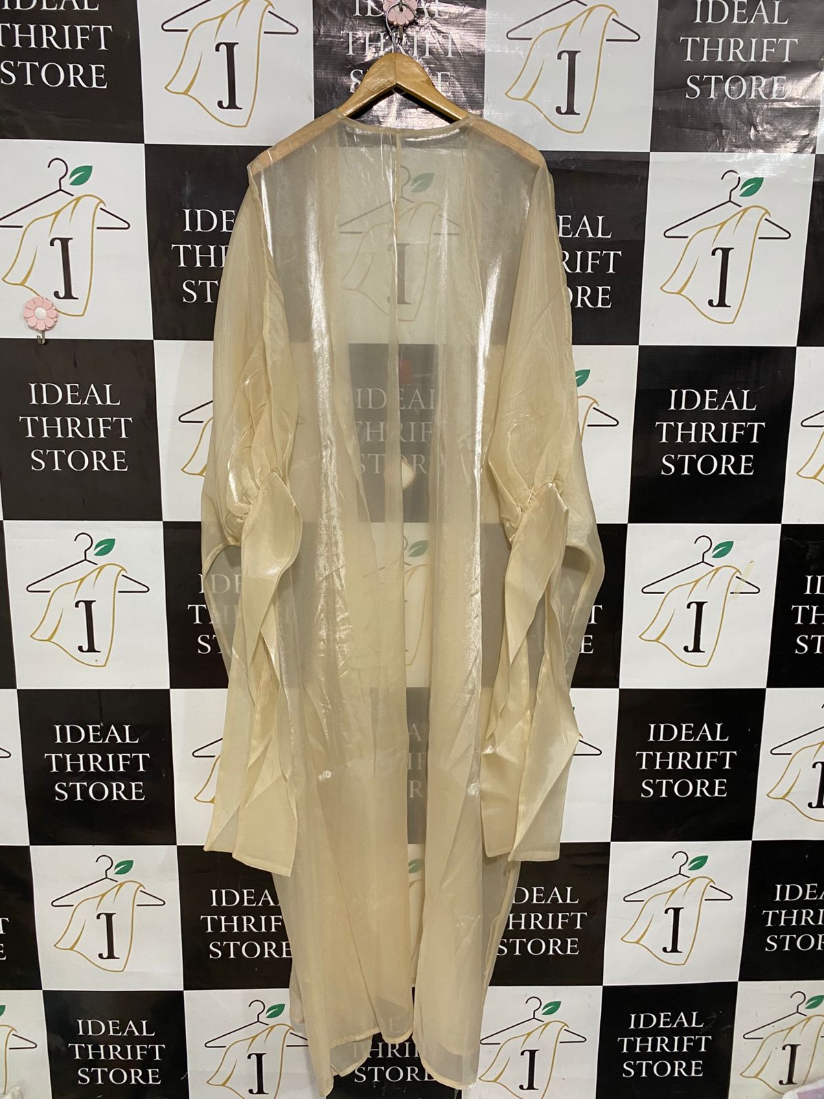 |M| BUST FREE| A29| CHAMPAGNE SHEER ORGANZA TIE-FRONT LONG ROBE / OVERCOAT