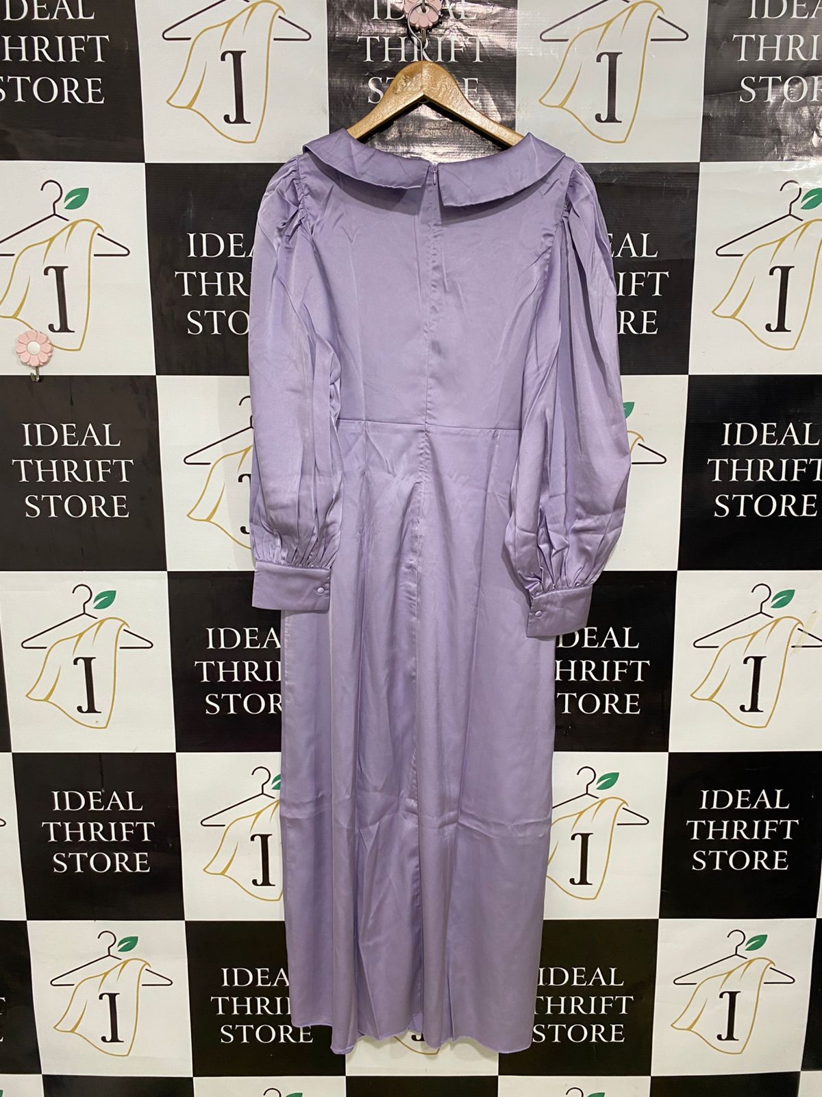 SHEIN |L| BUST 17| A31| LAVENDER SATIN COLLARED PUFF-SLEEVE MIDI DRESS