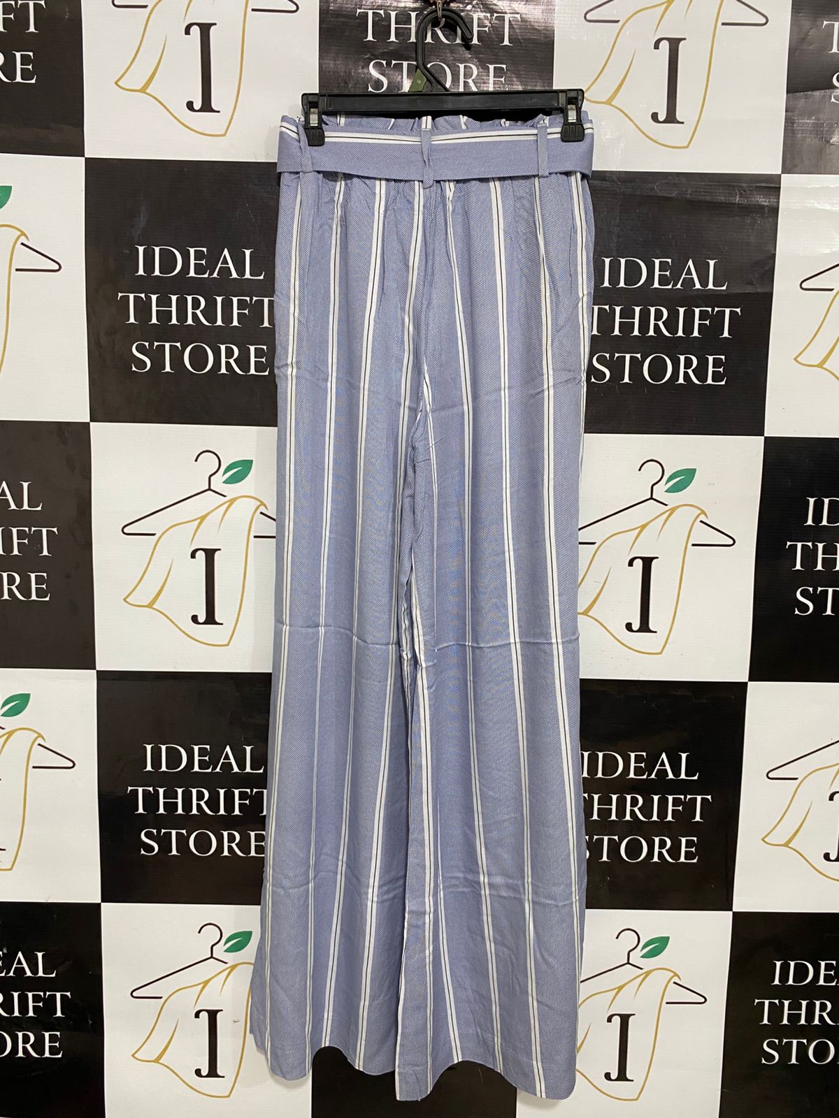 H&M |S| WIAST 26| A30| BLUE & WHITE STRIPED PAPERBAG WAIST WIDE-LEG PANTS