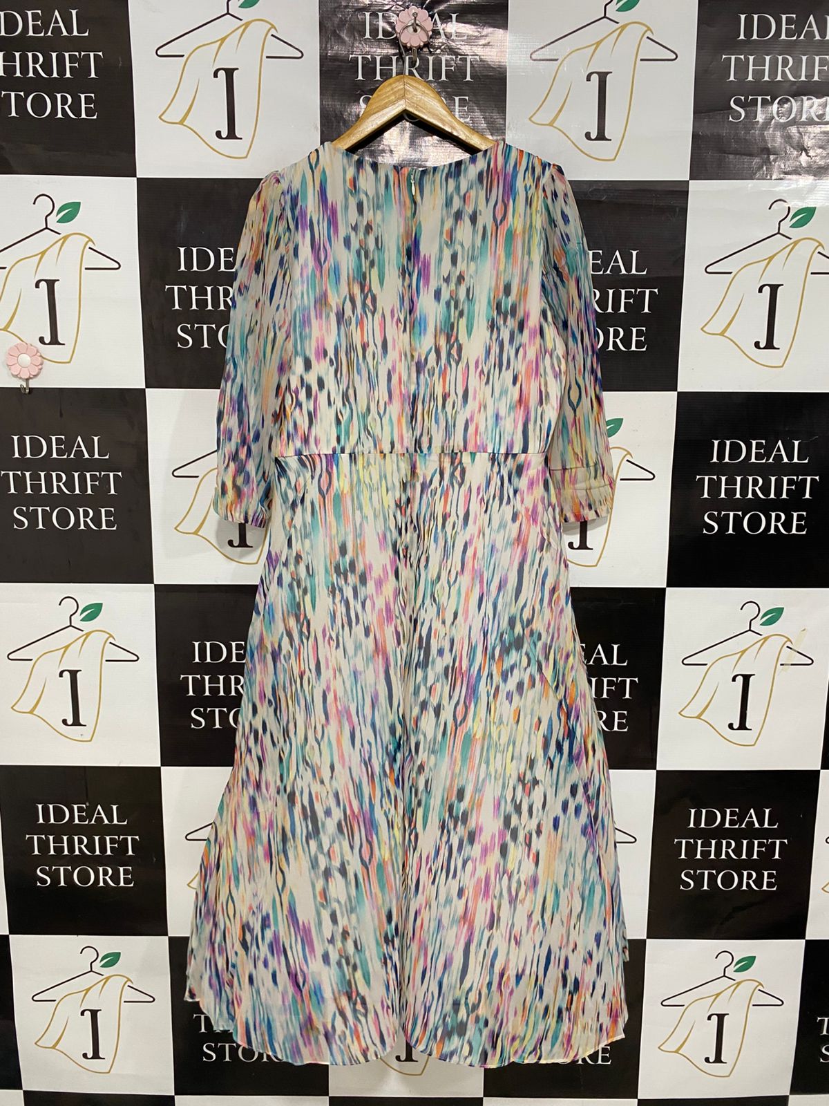 ROMAN |L| BUST 20| A30| ABSTRACT MULTICOLOR BRUSHSTROKE CREWNECK MIDI DRESS