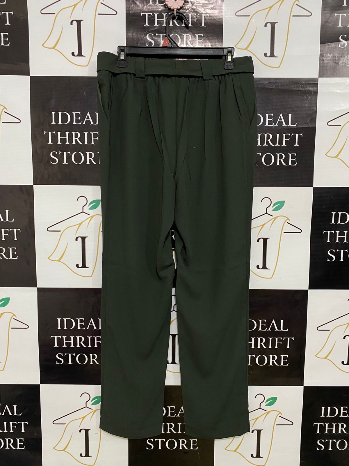 MILLERA |L| WAIST 32| A32| DARK GREEN TIE-WAIST TROUSERS