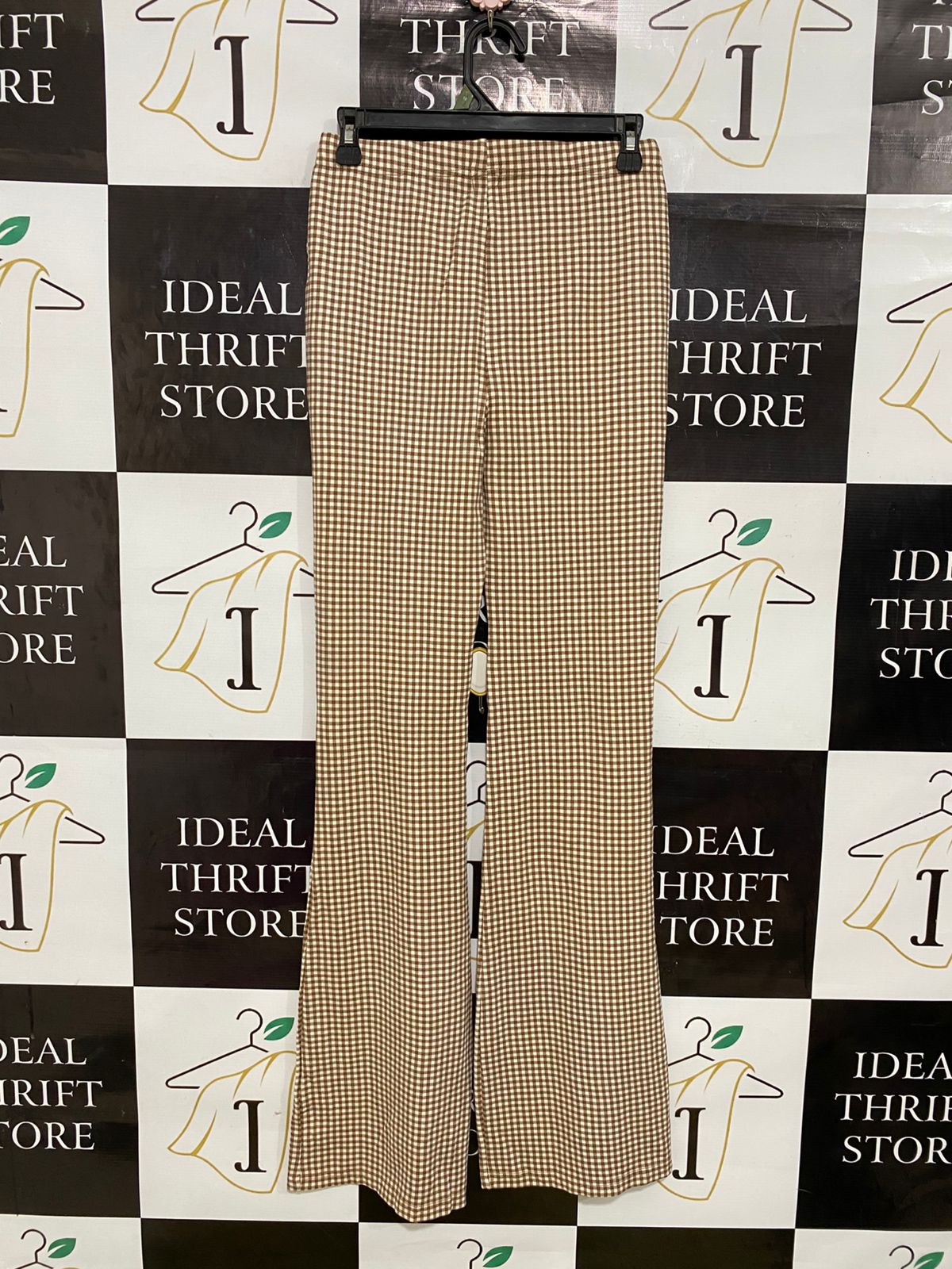 COTTON ON |S| WAIST 26| A32| BROWN & WHITE GINGHAM CHECK FLARE TROUSERS