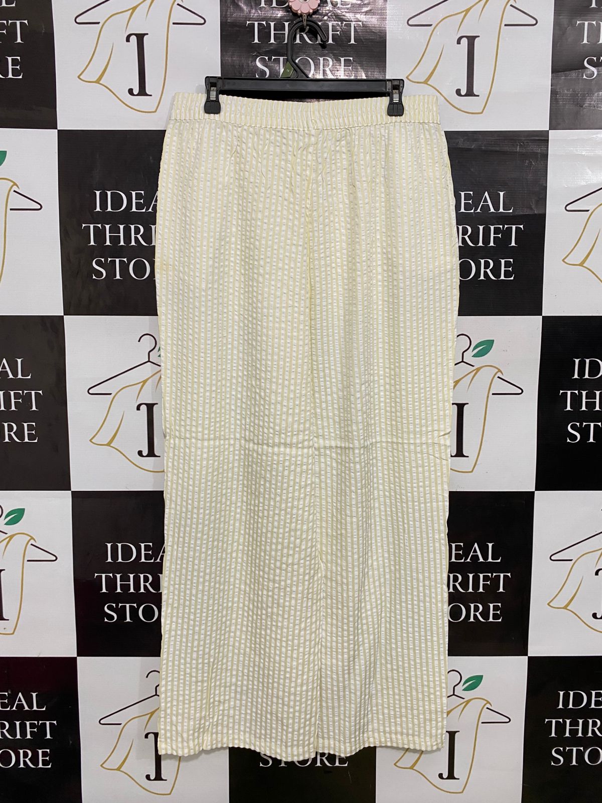 ANKO |XL| WAIST 32| A31| YELLOW & WHITE STRIPED SEERSUCKER WIDE-LEG TROUSERS