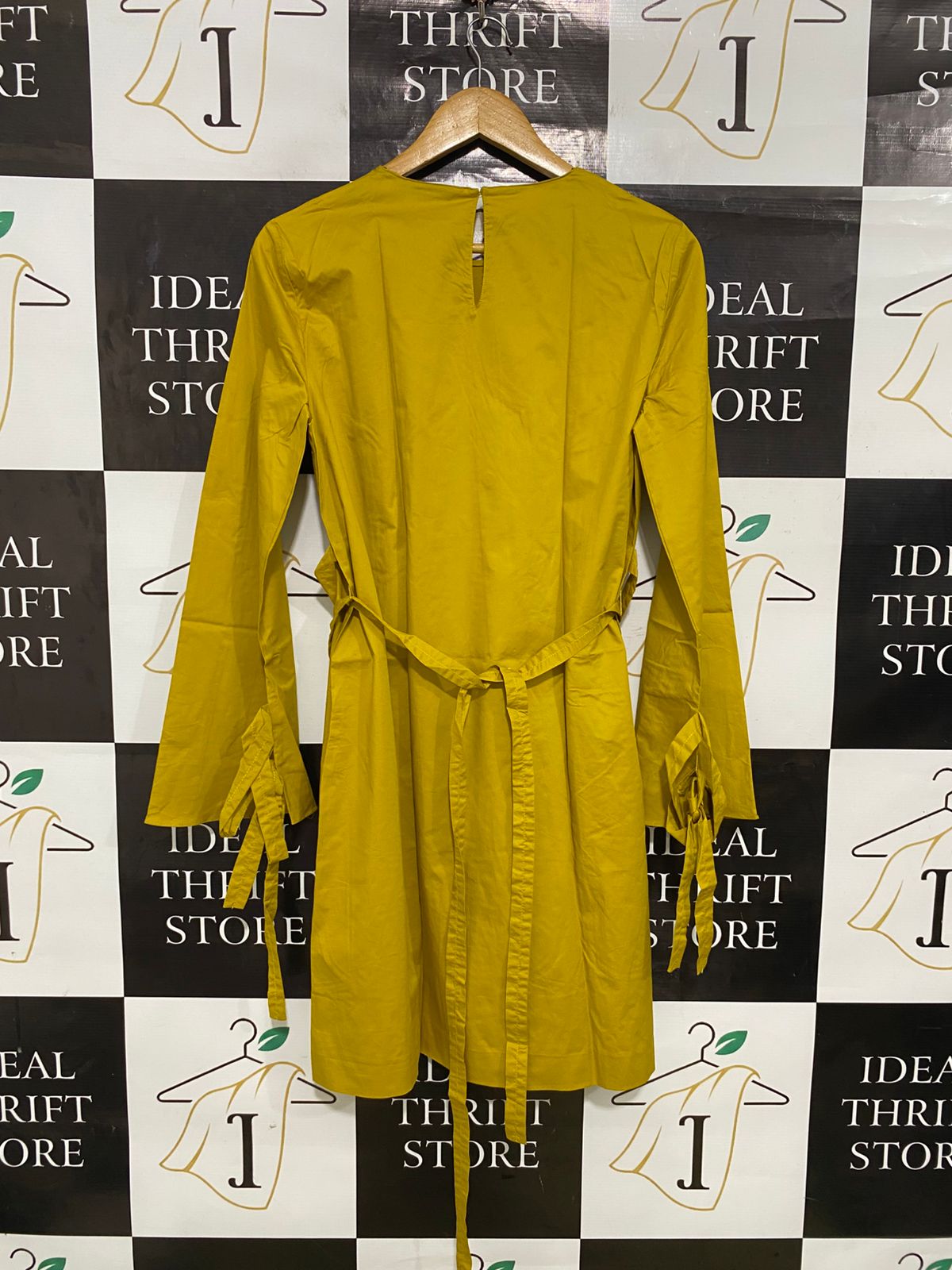 ZARA WOMAN |M| BUST 18| A31| MUSTARD YELLOW CREW NECK TIE-SLEEVE TUNIC DRESS