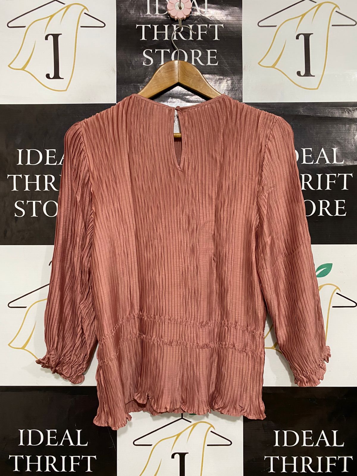 PRIMARK |M| BUST 19| A32| MAUVE PINK TEXTURED PLEATED LONG-SLEEVE PEPLUM TOP