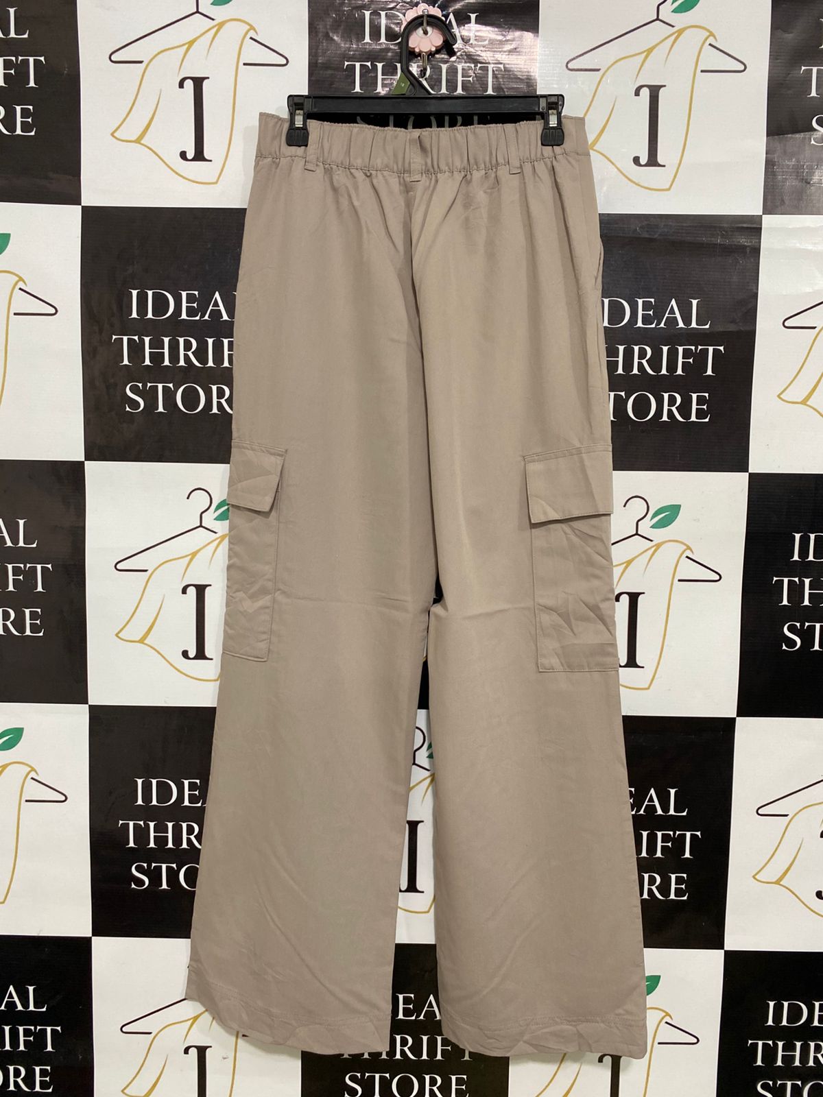 ANKO |M| WAIST 28| A34| BEIGE HIGH-WAISTED UTILITY CARGO WIDE-LEG TROUSERS