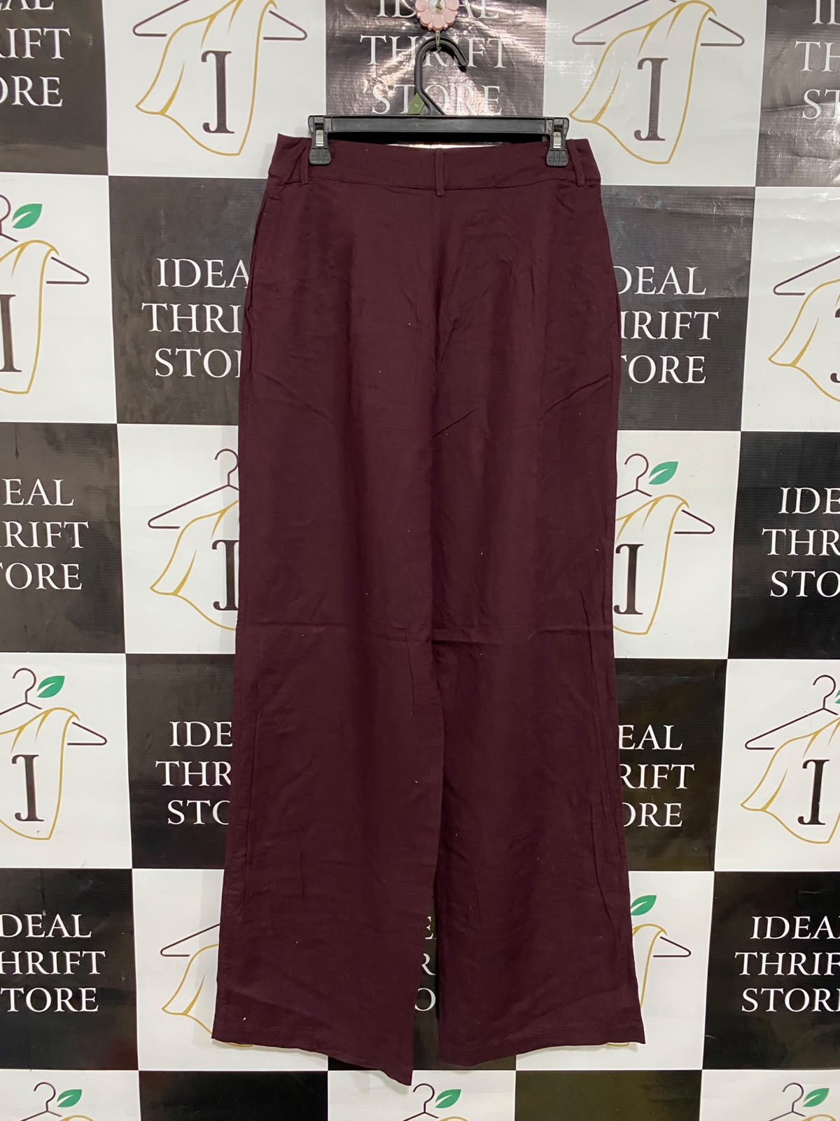 ATMOS & HERE |M| WAIST 28| A35| BURGUNDY HIGH-WAISTED TAILORED WIDE-LEG TROUSERS