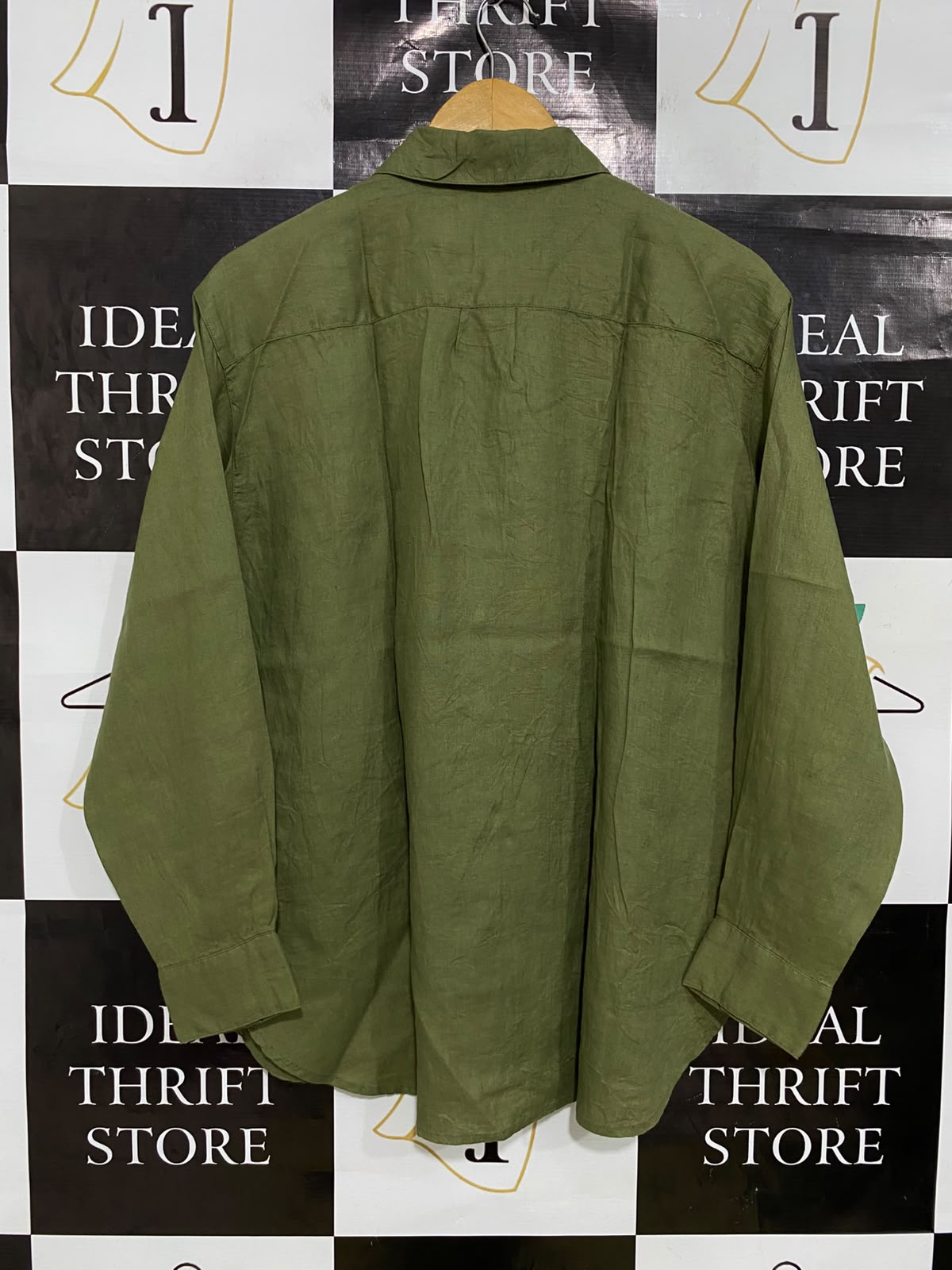 SCOTCH & SODA |XL| BUST 23| A35| OLIVE GREEN LINEN-BLEND BUTTON-DOWN LONG-SLEEVE SHIRT