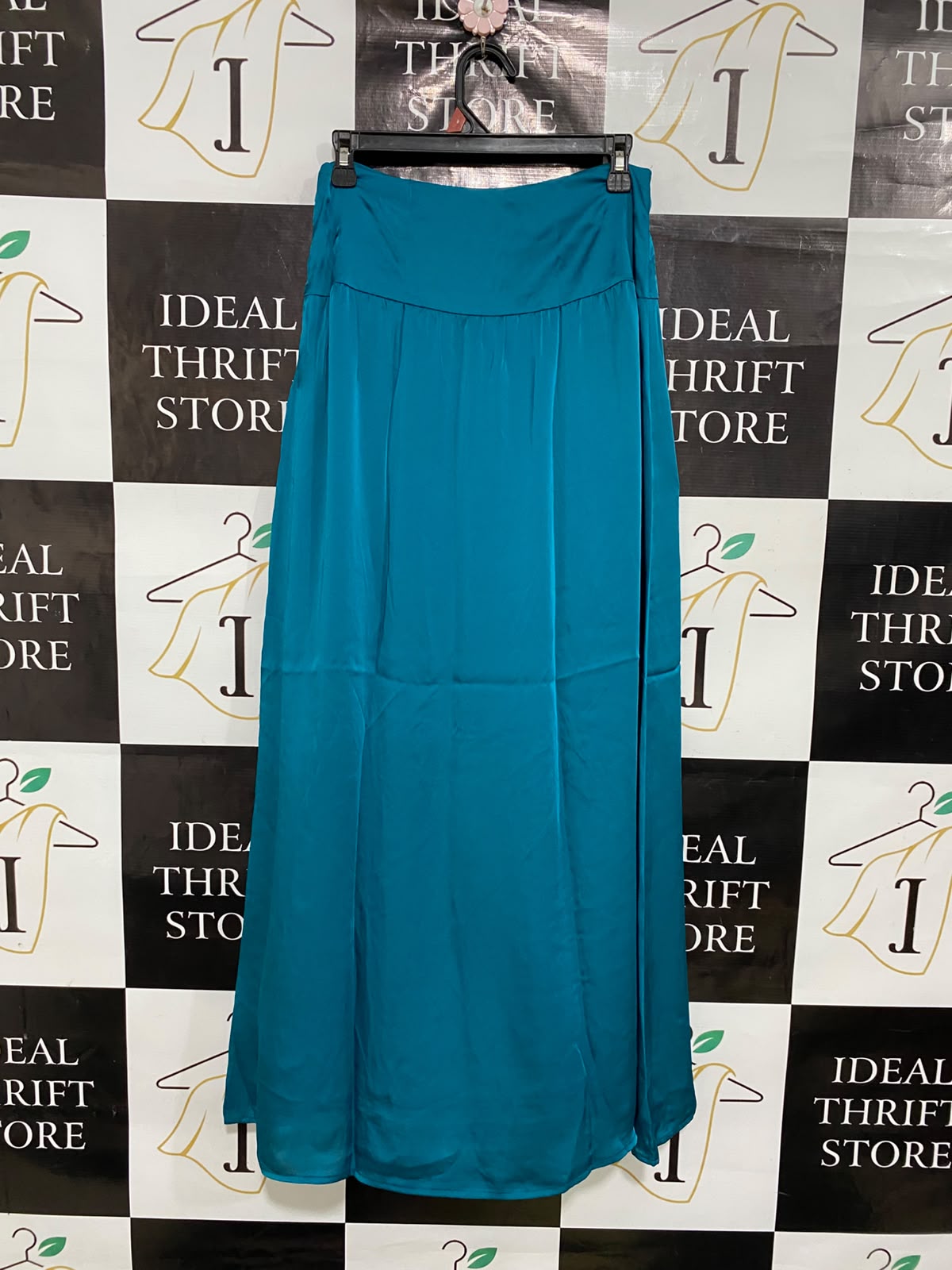 REISS |M| WAIST 28| A36| TEAL SATIN HIGH-WAISTED FLOWY MAXI SKIRT