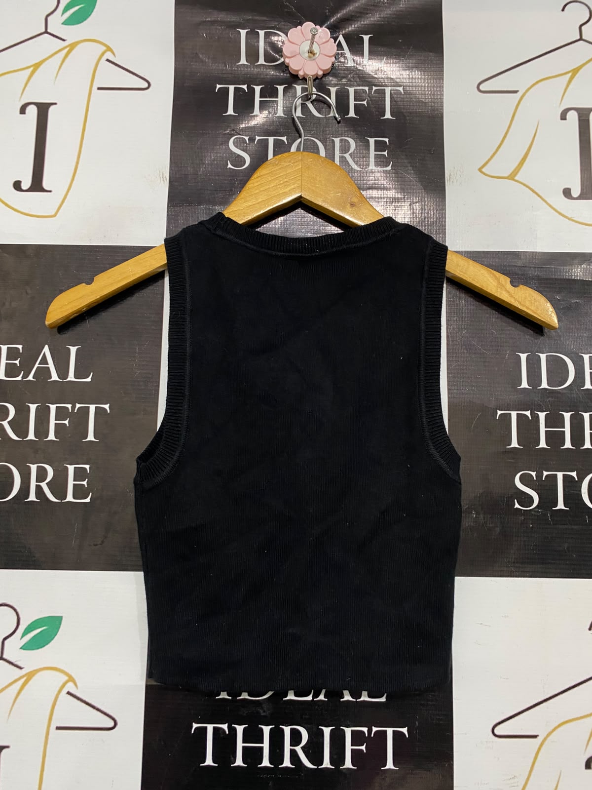ANKO |XS| BUST 11| A36| BLACK RIBBED CREW-NECK CROPPED TANK TOP