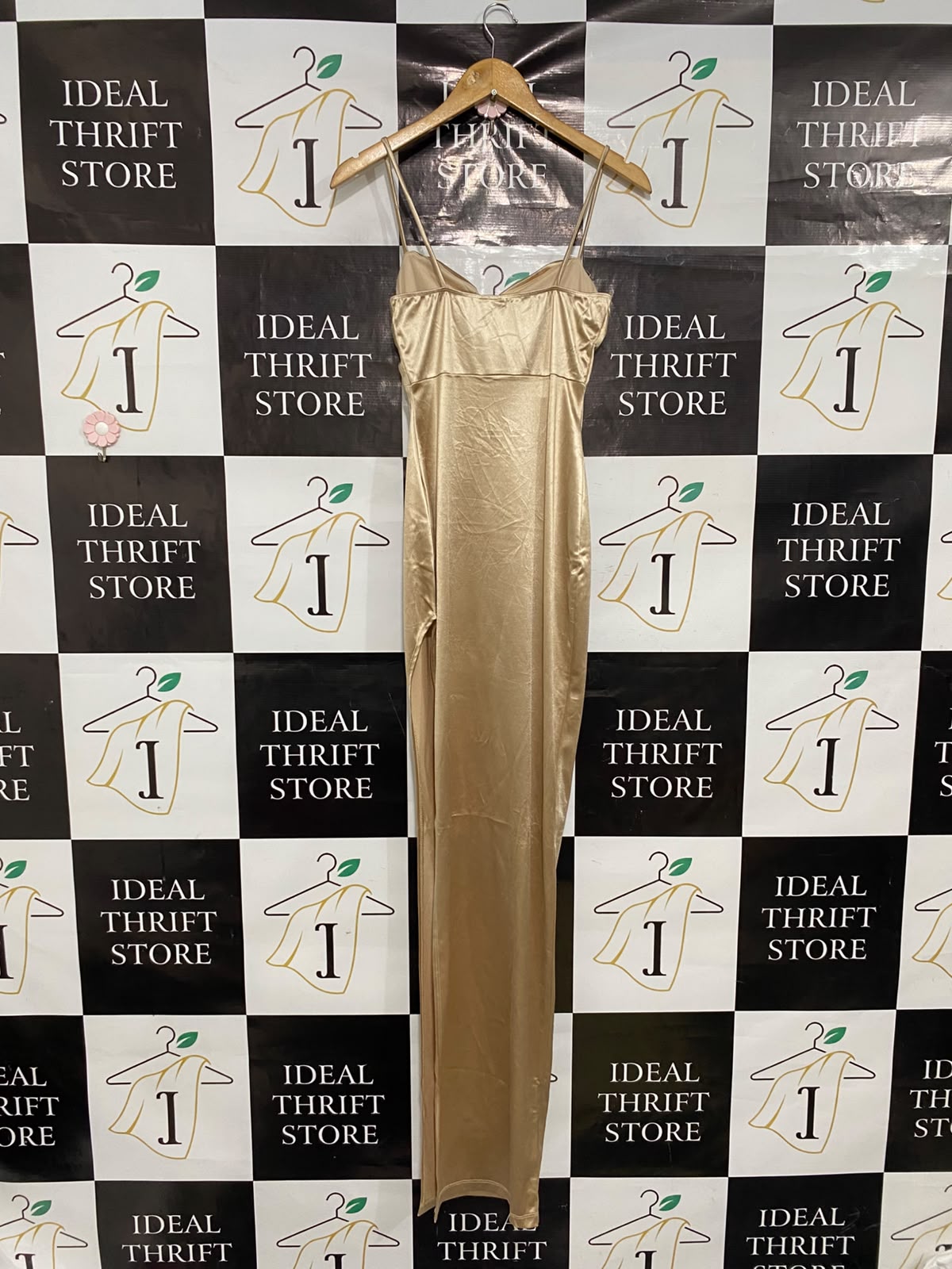 WINDSOR |XS| BUST 13| A37| GOLD SATIN COWL NECK SLIP EVENING GOWN