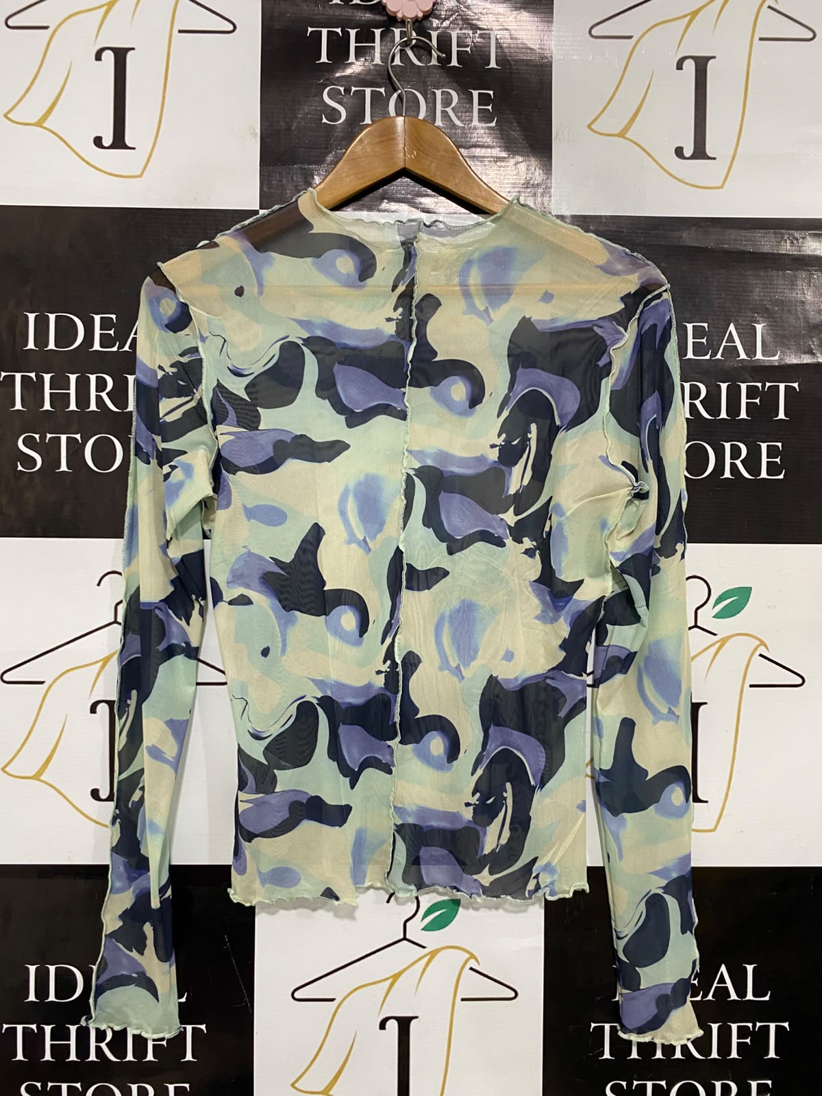 MONKL |M| BUST 17| A37| ABSTRACT BLUE & GREEN MESH LONG SLEEVE TOP