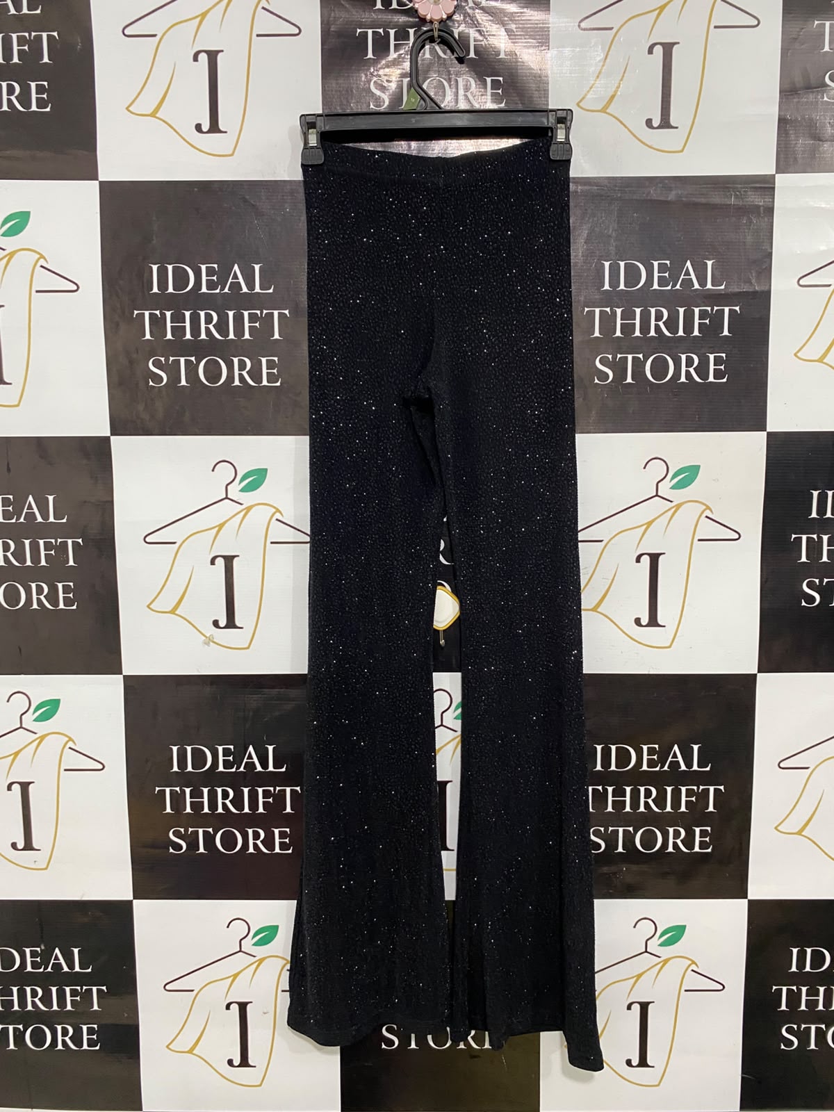 URBAN |XS| WAIST 22| A38| BLACK SPARKLE SHIMMER HIGH-WAIST WIDE-LEG LOUNGE PANTS