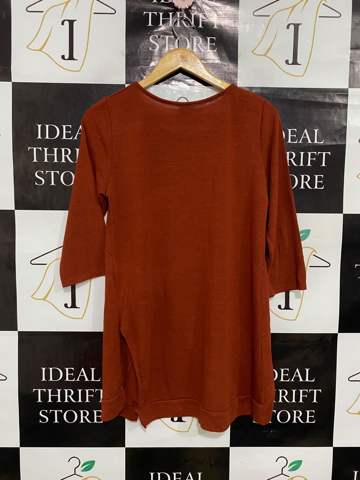 IZABEL |S/M| BUST 18| A39| RUST ORANGE HIGH-LOW HEM TUNIC TOP