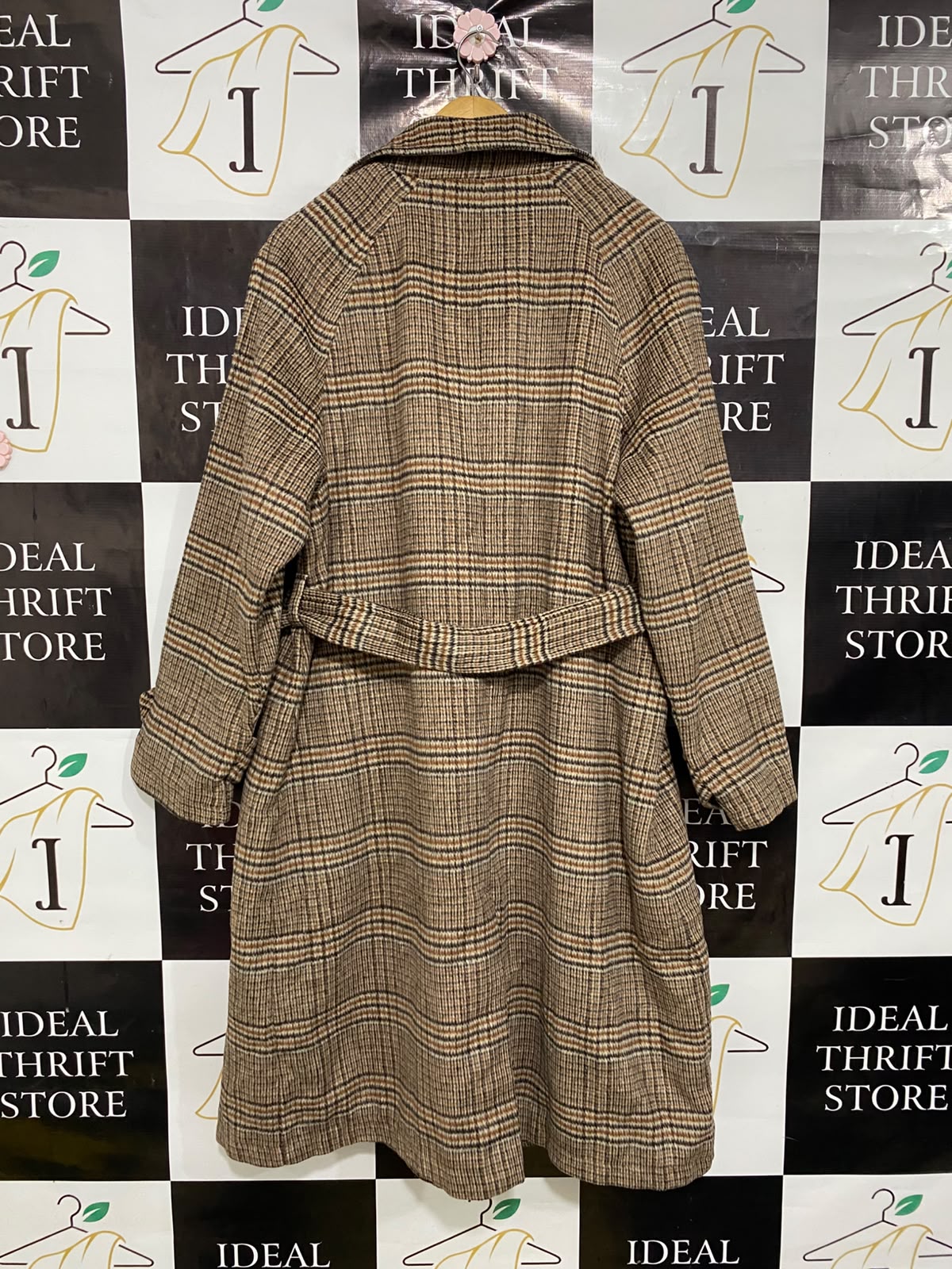 TU WOMAN |L| BUST 21| A39| BROWN & BLACK PLAID TRENCH COAT WITH BELT