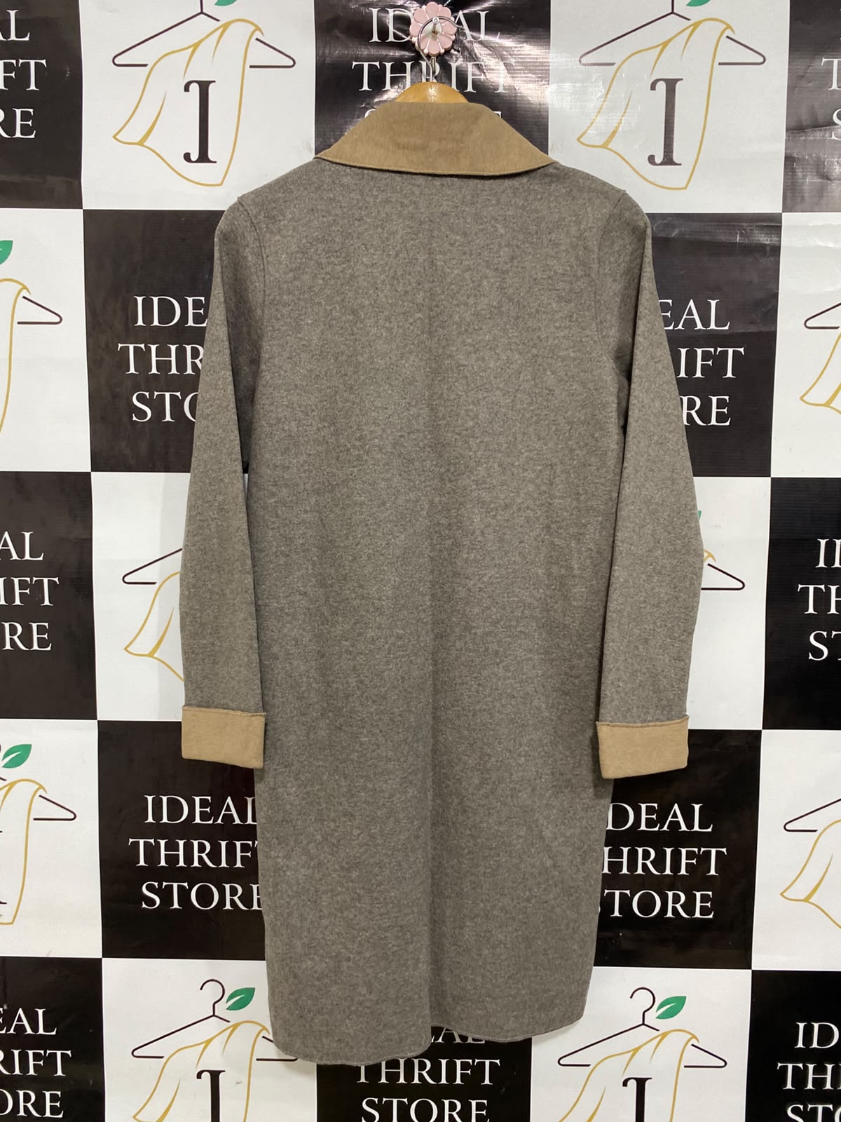 M&S |M| BUST 19| A39| GREY & CAMEL COLORBLOCK OPEN-FRONT LONG CARDIGAN COAT
