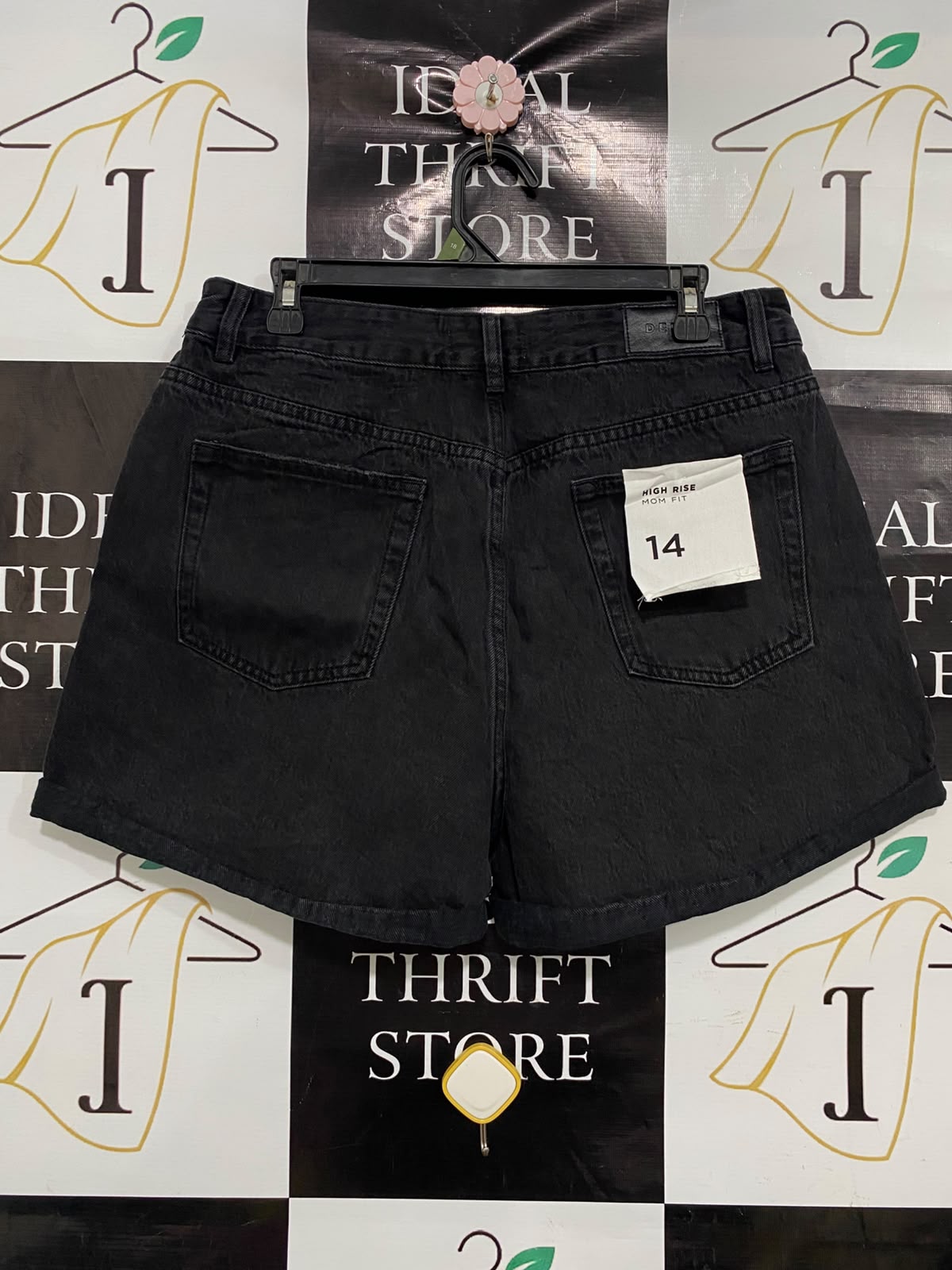 GLASSONS |L| WAIST 32| A40| BLACK DENIM HIGH-WAISTED UTILITY SHORTS