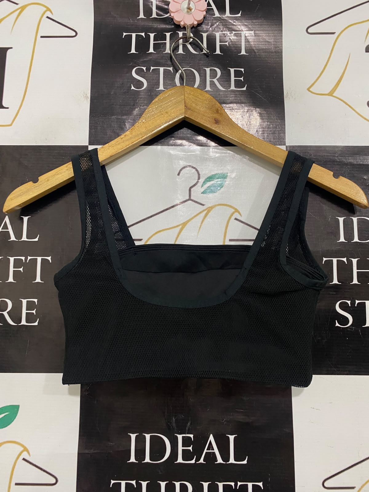 REEBOK |XS| BUST 12| A41| BLACK MESH ATHLETIC UTILITY CROP BRA TOP