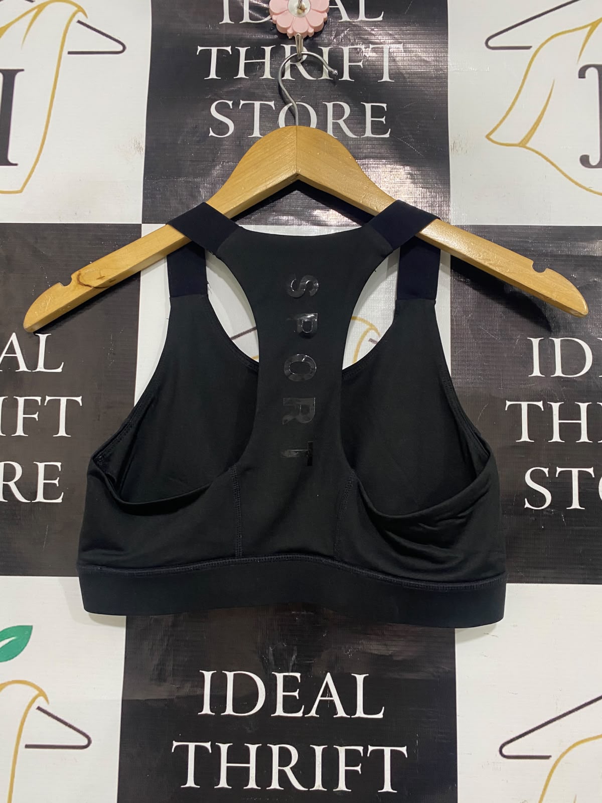 DKNY |S| BUST 13| A41| BLACK GLOSS LOGO ATHLETIC UTILITY SPORTS BRA
