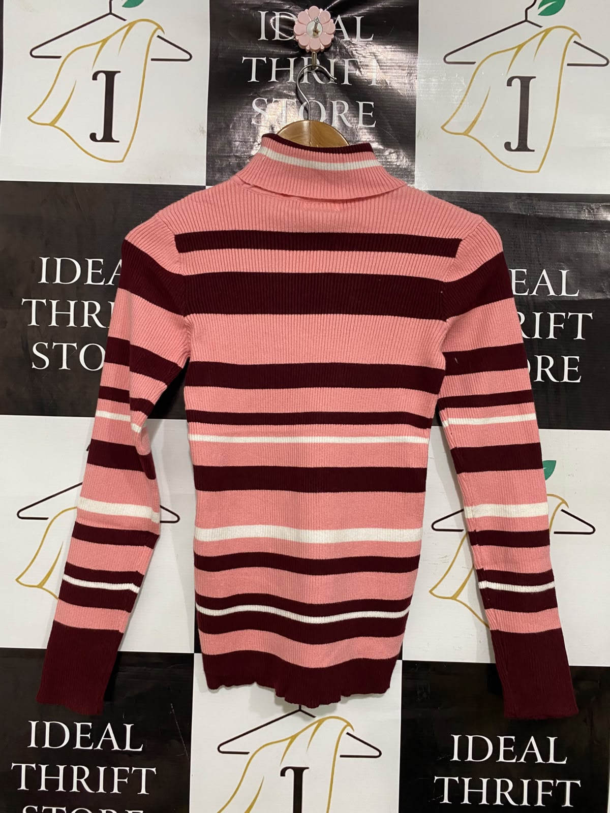 PRIMARK CARE |XS| BUST 13| A42| STRIPED TURTLENECK RIBBED WINTER UTILITY KNIT TOP