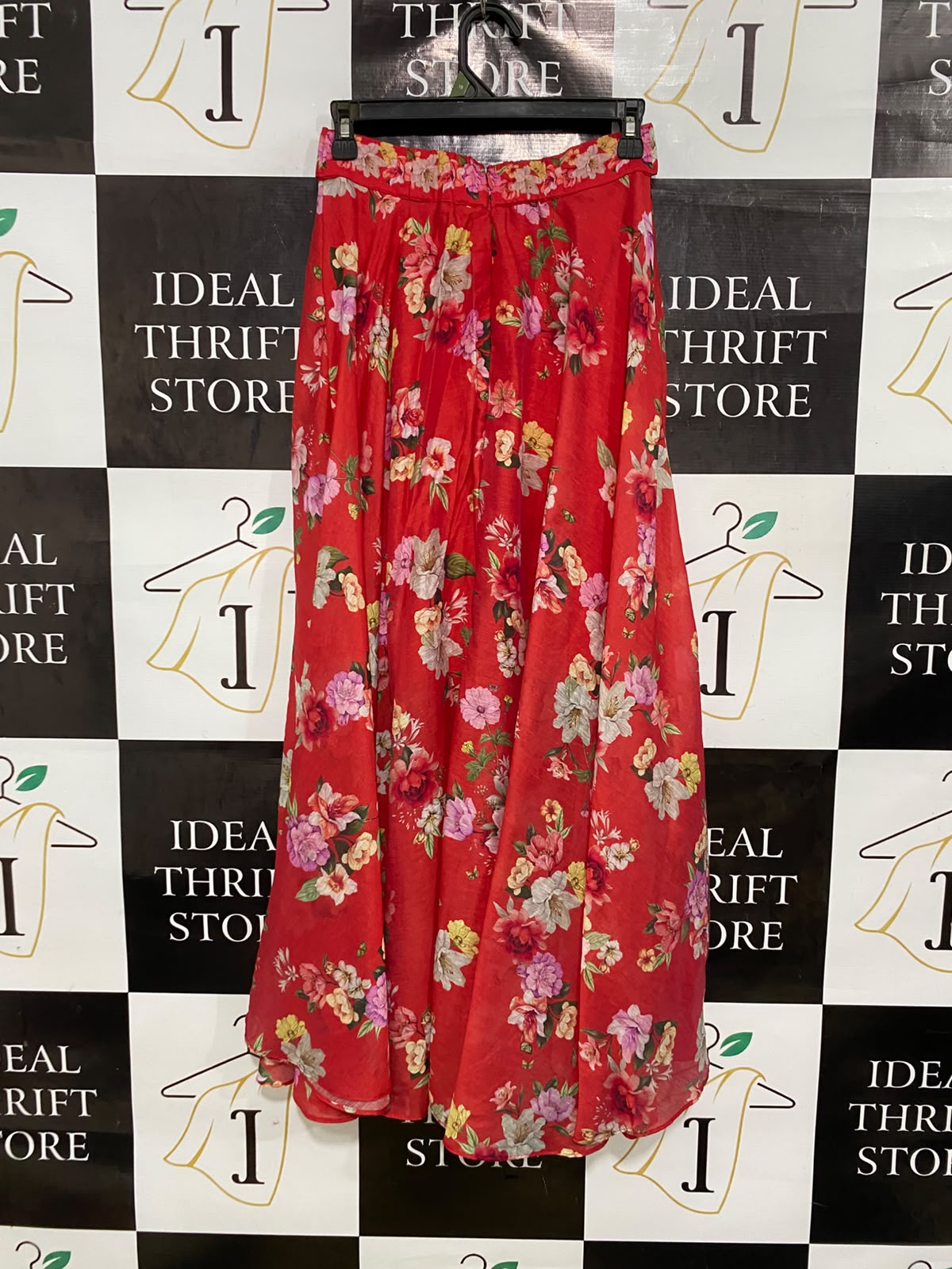 PORTMANS |S| WAIST 26| A42| RED FLORAL WRAP-STYLE UTILITY MAXI SKIRT