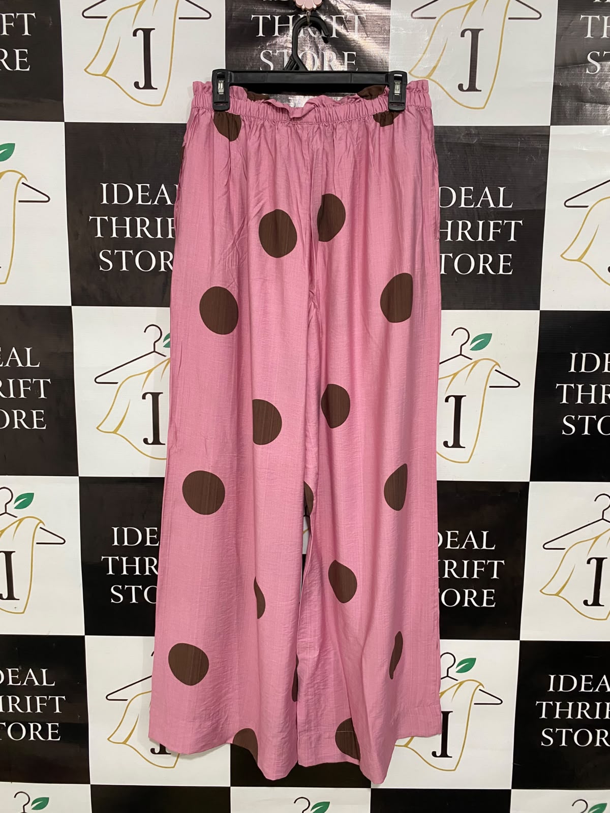 ED IT ED |L| WAIST 30| A42| PINK & BROWN POLKA DOT UTILITY WIDE-LEG PALAZZO PANTS