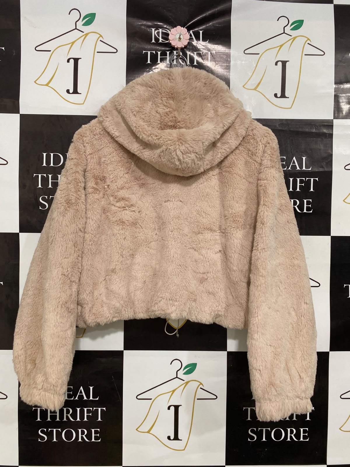 NEW LOOK |M| BUST 24| A42| BLUSH PINK FAUX FUR HOODED UTILITY ZIP-UP JACKET