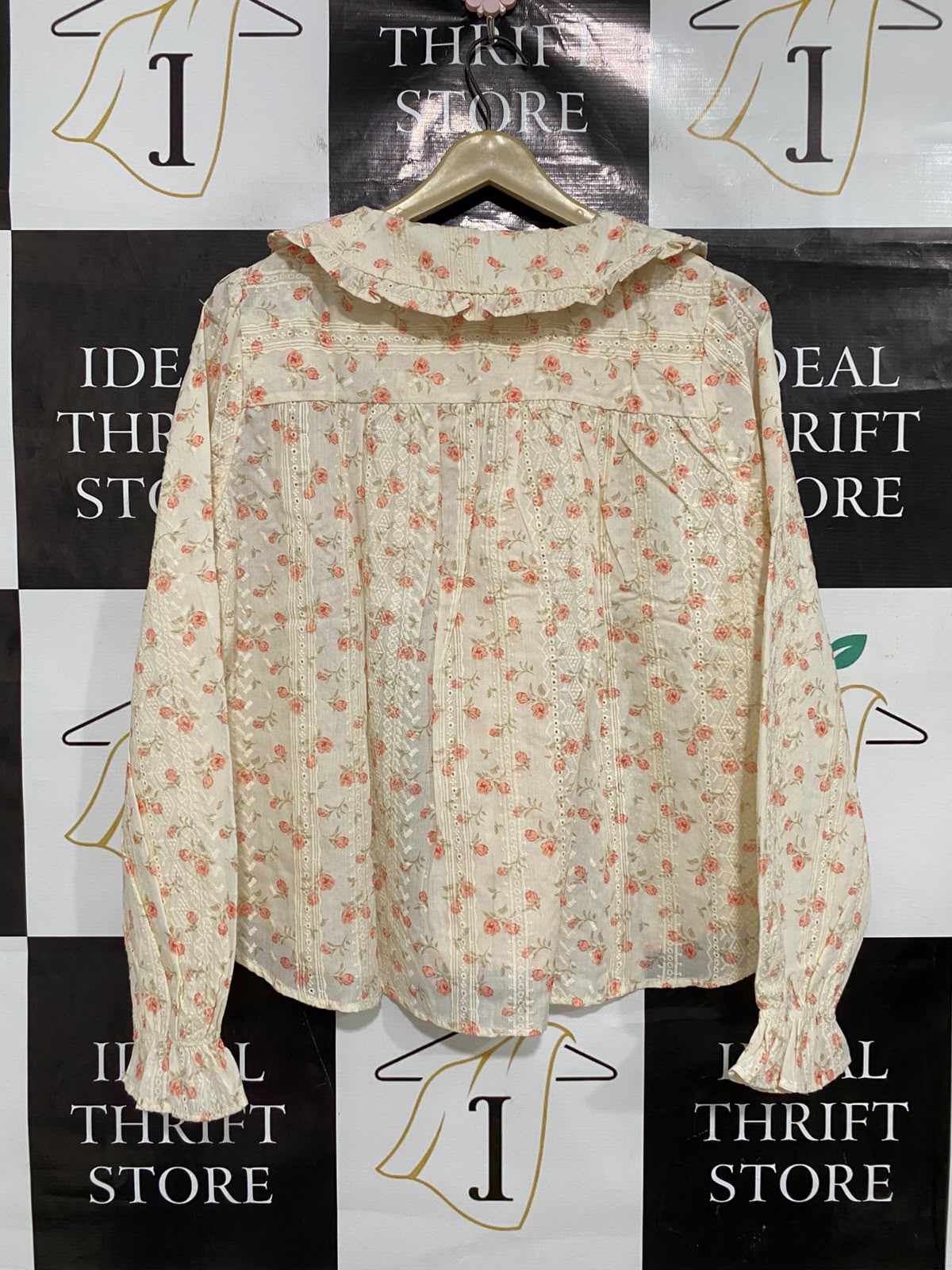 WEST FADE |XL| BUST 22| A44| FLORAL PRINT RUFFLED COLLAR UTILITY BLOUSE
