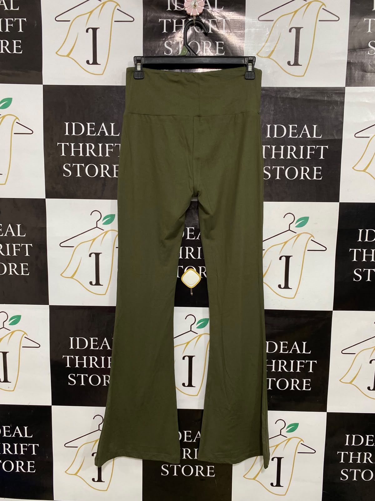 |S| WAIST 26| A43| OLIVE GREEN HIGH-WAISTED FLARED UTILITY TROUSERS