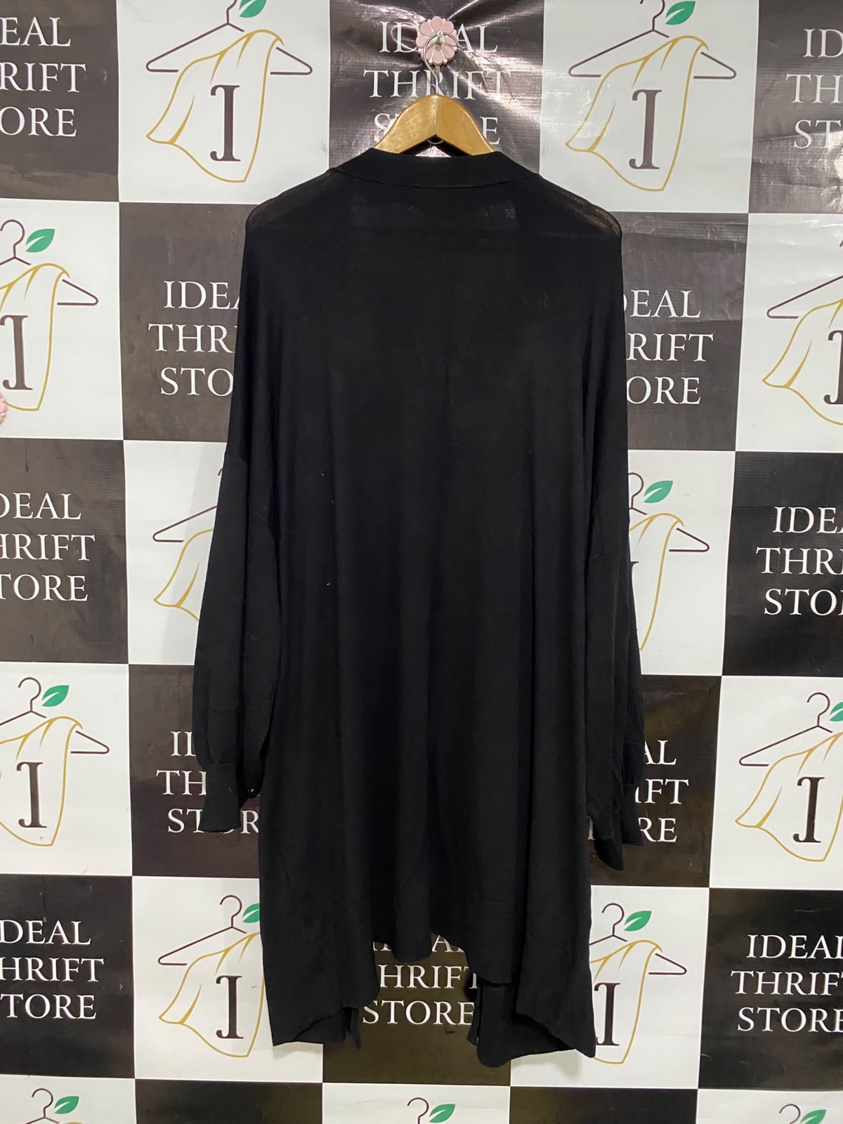 YOURS |XL| BUST 32| A43| BLACK OPEN-FRONT LONGLINE UTILITY CARDIGAN