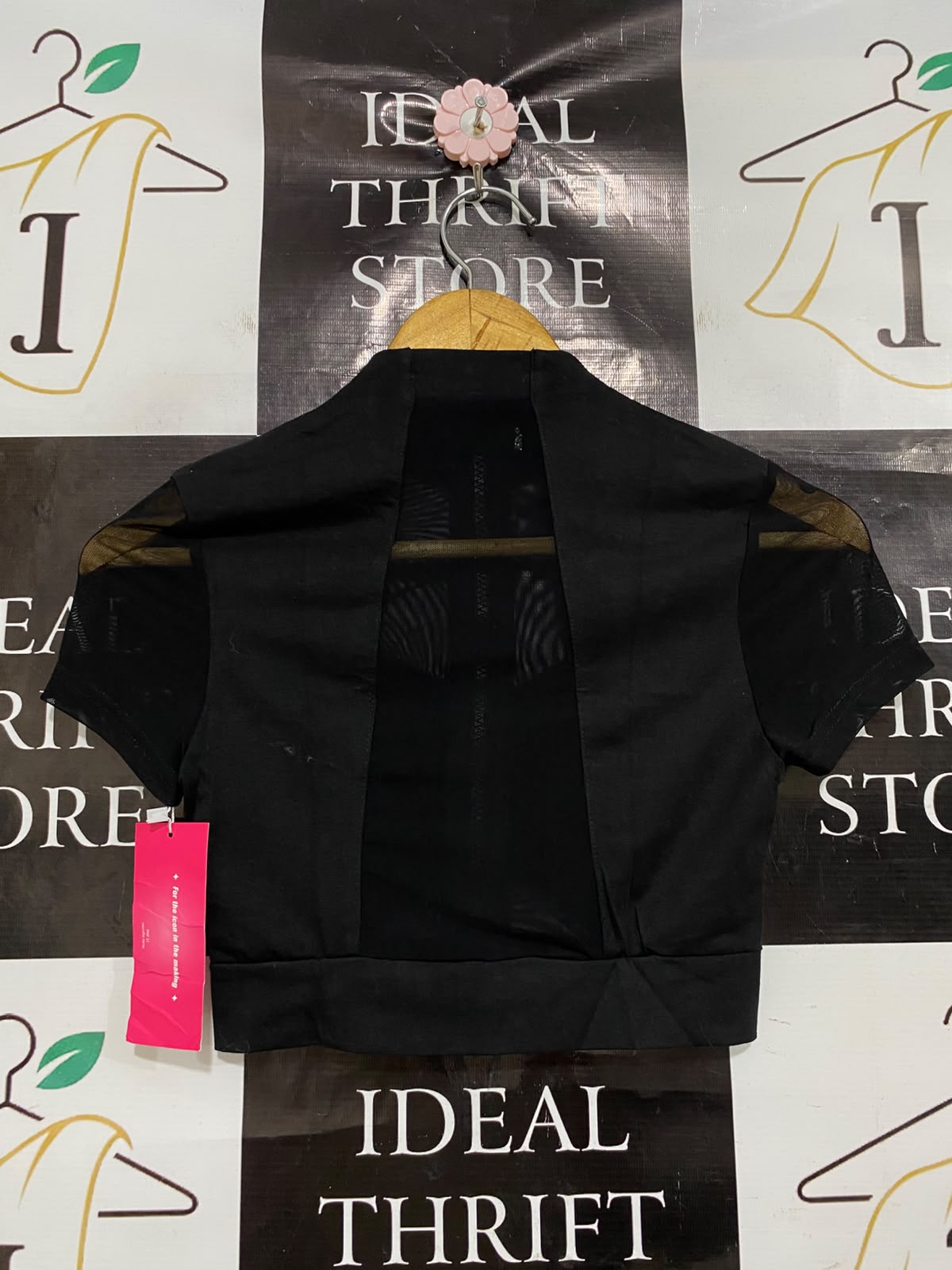 SHEIN |XS| BUST 13| A46| BLACK MESH-PANELED ZIP-FRONT TECHNICAL UTILITY CROP TOP