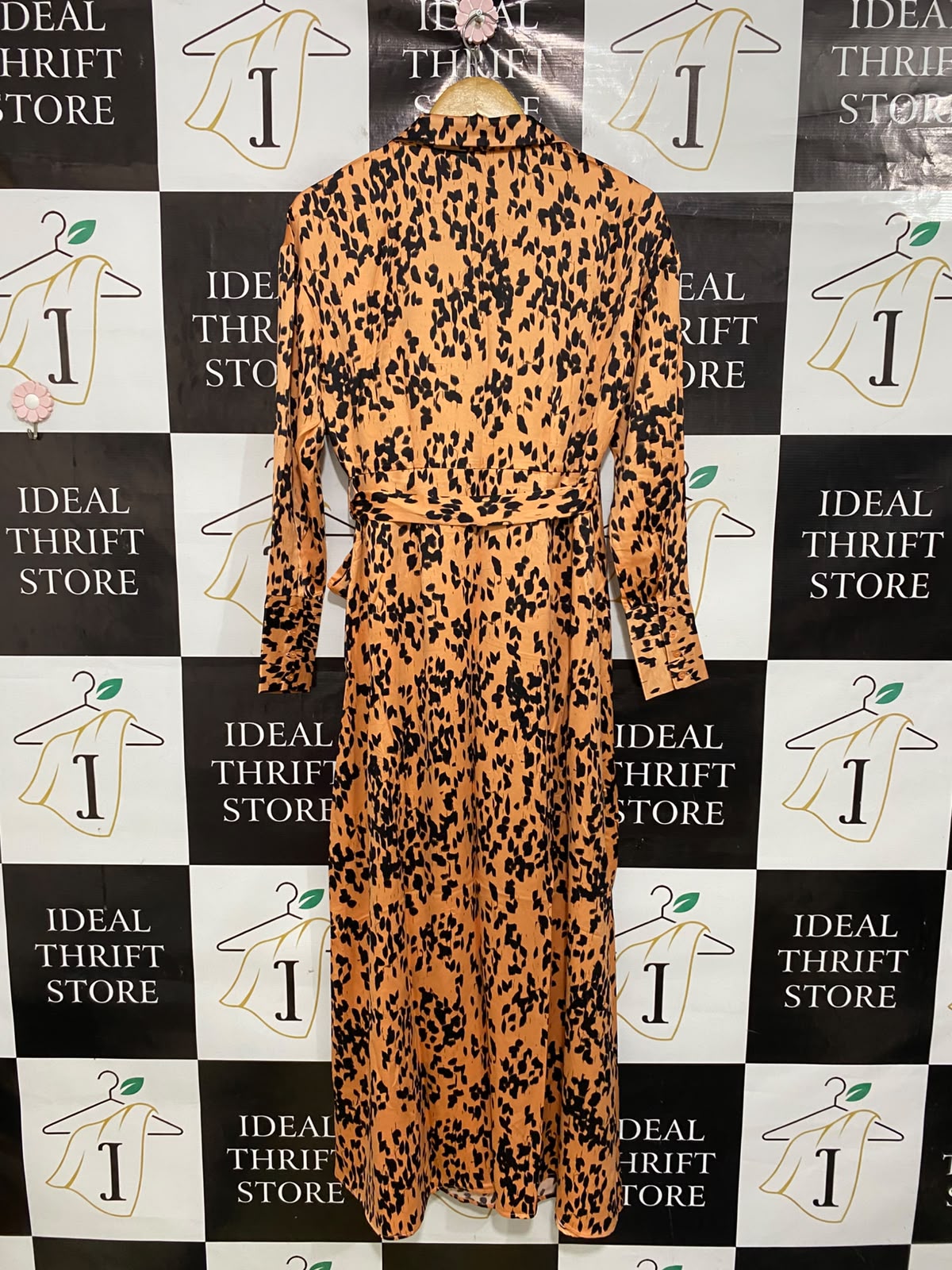 VERO MODA |M| BUST 18| A46| CAMEL AND BLACK ANIMAL-PRINT WRAP TECHNICAL UTILITY MIDI DRESS