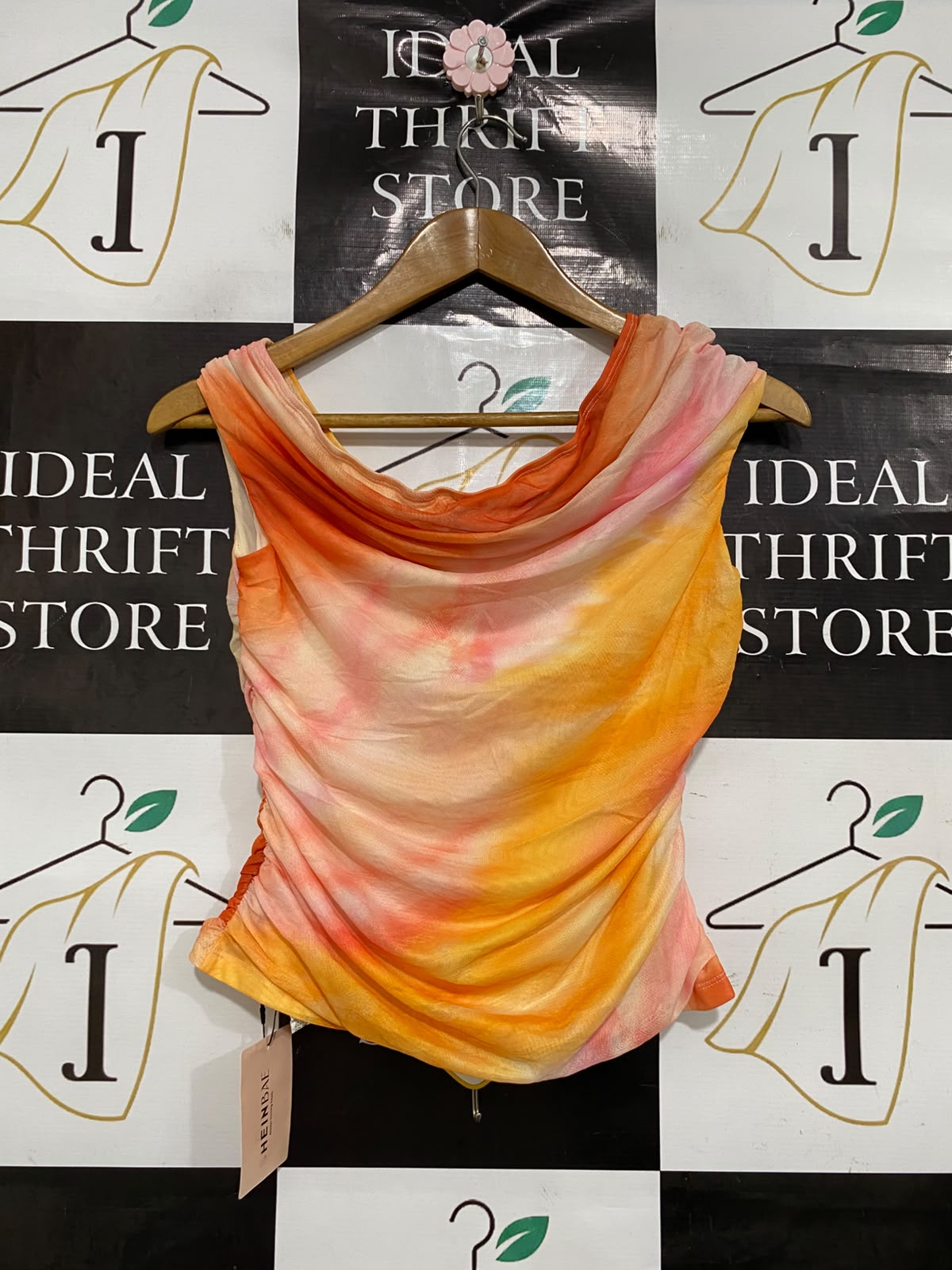 SHEIN |L| BUST 16| A46| ORANGE AND PINK TIE-DYE RUCHED TECHNICAL UTILITY TOP