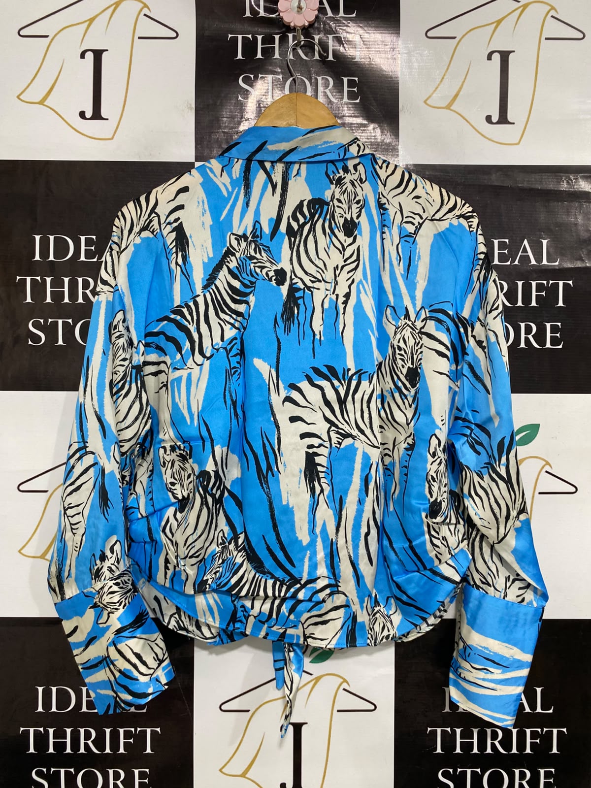 ZARA |M| BUST 22| A46| BLUE AND BLACK ZEBRA-PRINT TIE-FRONT TECHNICAL UTILITY SHIRT