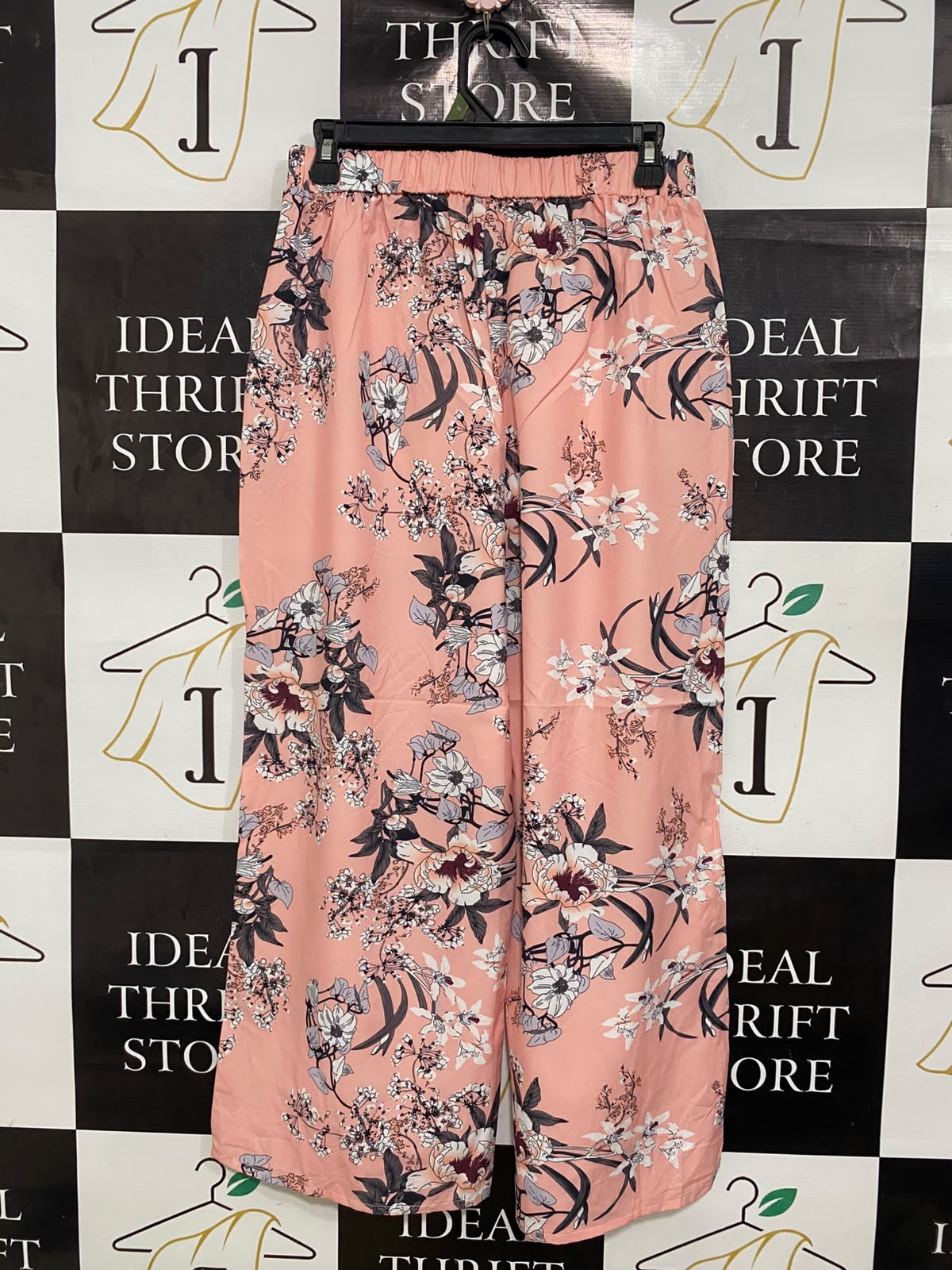 |L| WAIST 28| A45| PEACH FLORAL WIDE-LEG TECHNICAL UTILITY TROUSERS