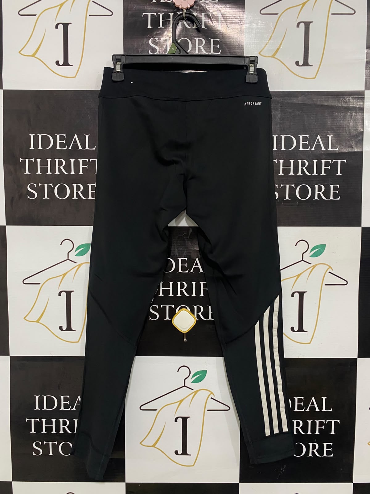 ADIDAS |S| WAIST 26| A45| BLACK AND WHITE THREE-STRIPE TECHNICAL PERFORMANCE UTILITY LEGGINGS