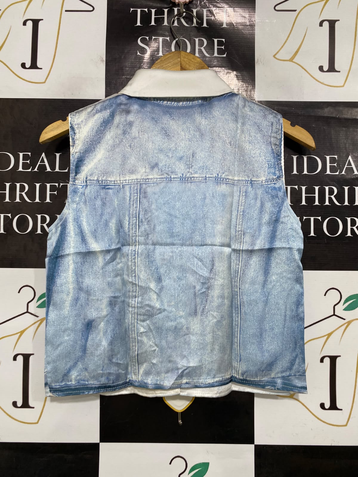 ZARA |XS| BUST 17| A45| BLUE DENIM-PRINT SLEEVELESS TECHNICAL UTILITY VEST