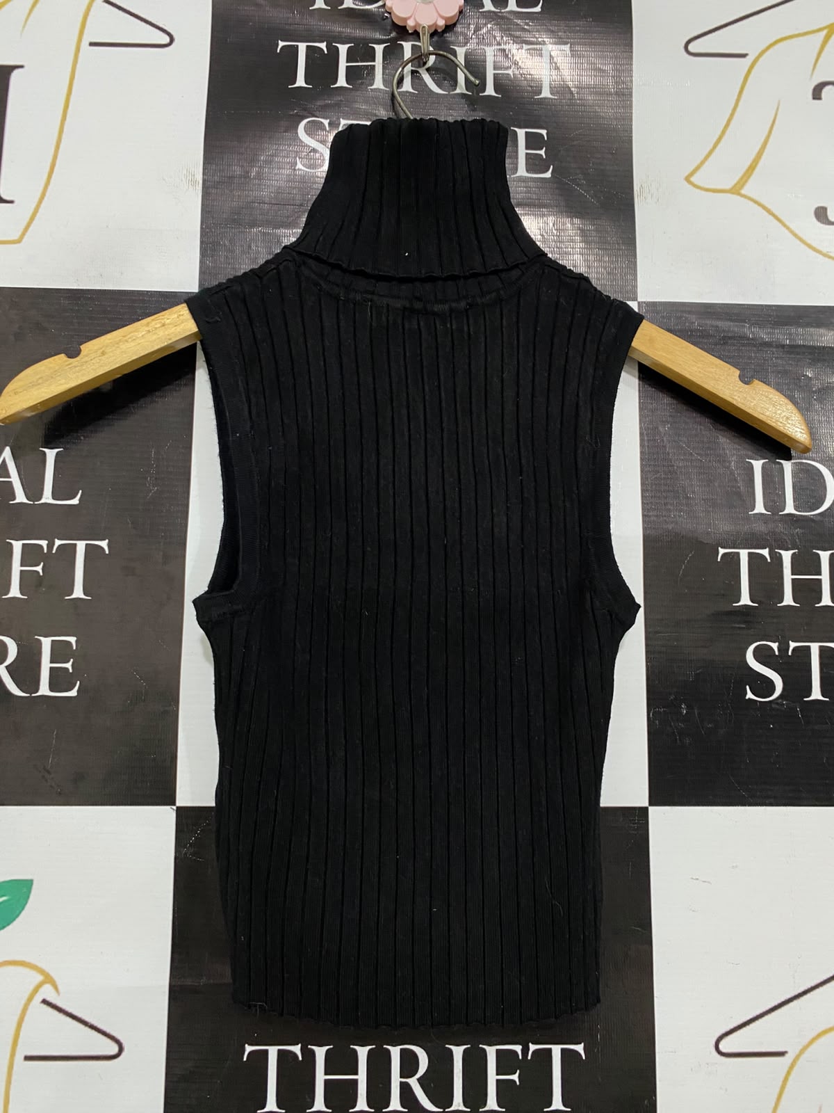 ZARA |S| BUST 10| A45| BLACK RIBBED TURTLENECK SLEEVELESS TECHNICAL UTILITY TOP
